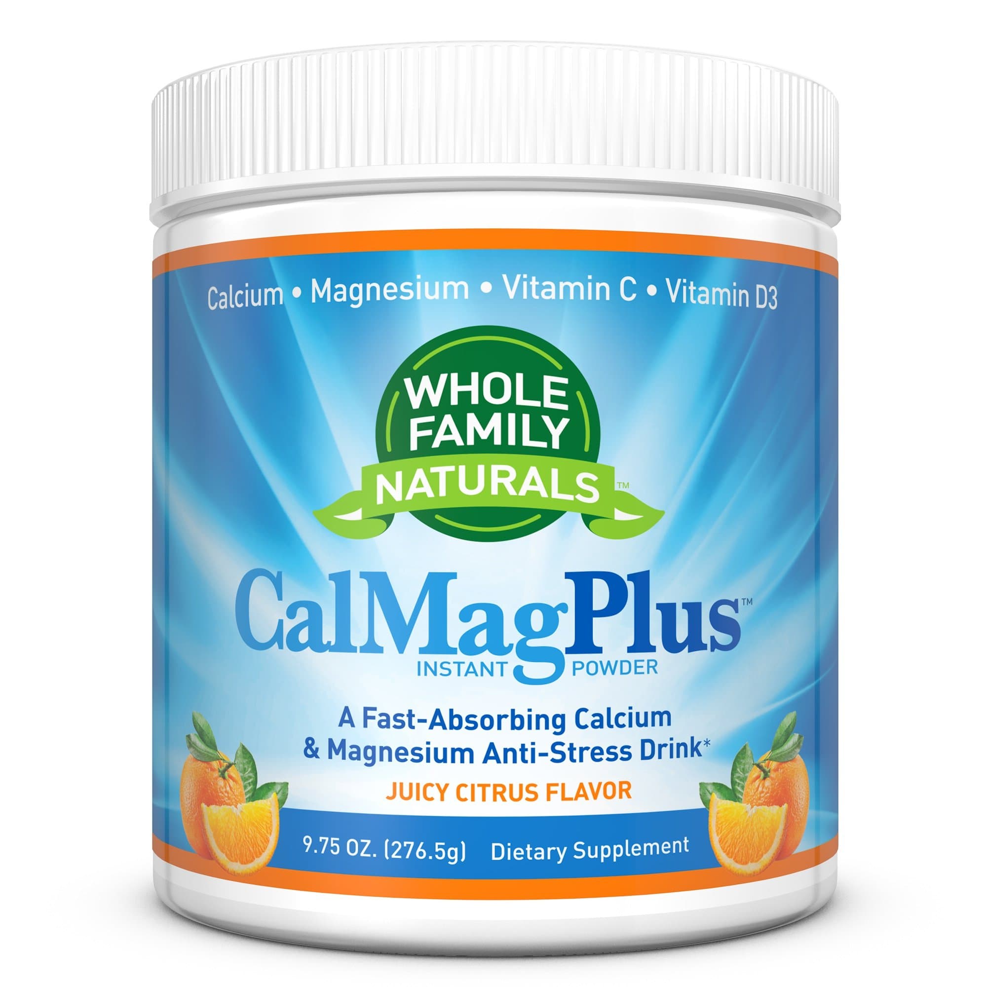 Calcium Magnesium Powder Supplement - CalMag Plus with Vitamin C & D3 - Gluten Free, Non GMO, Orange Tangerine Flavor - Cal Mag Drink - Calcium Supplement with Magnesium for Natural Calm