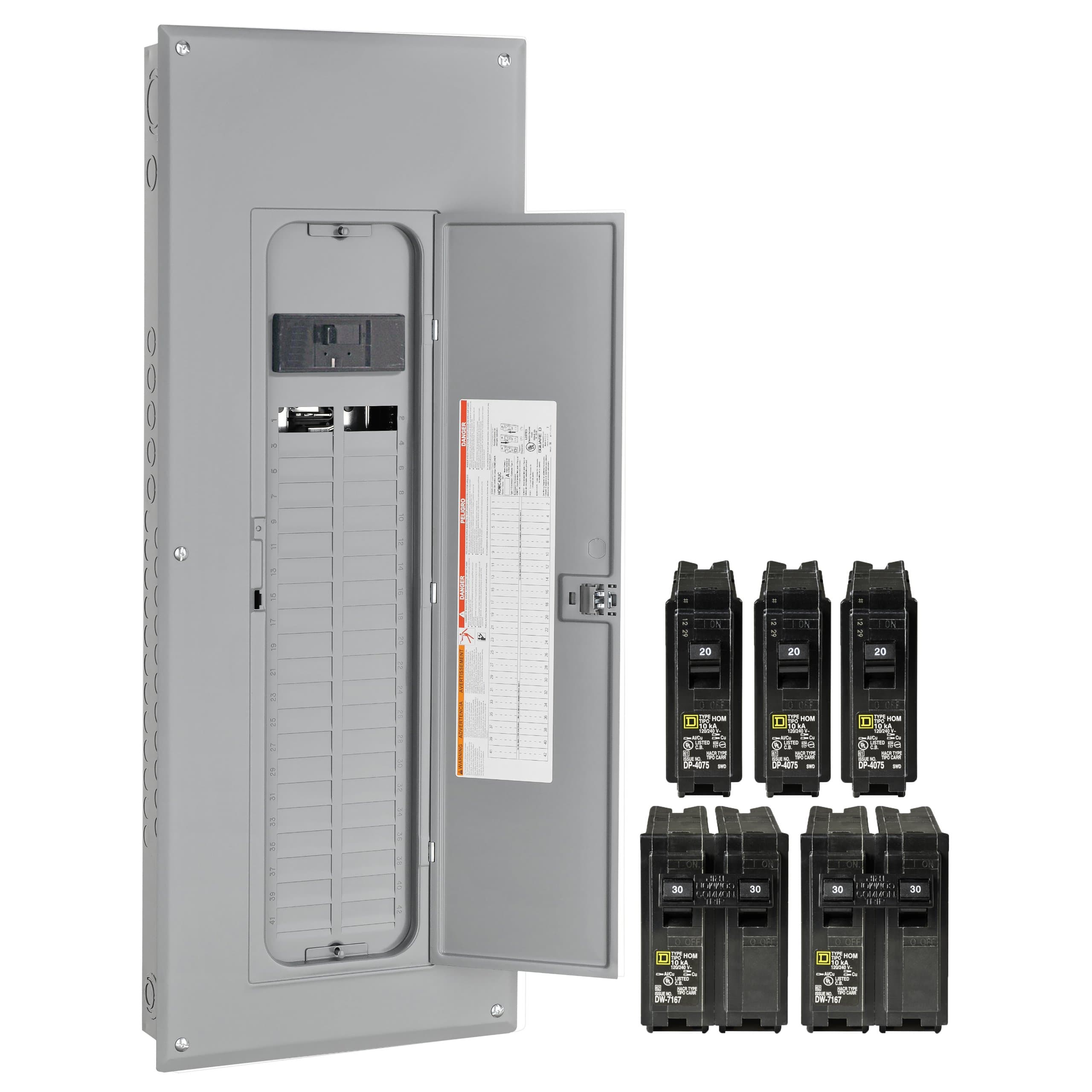 Square D - HOM40M200VP Homeline 200-Amp 40-Space 40-Circuit Indoor Main Breaker Load Center with Cover Value Pack