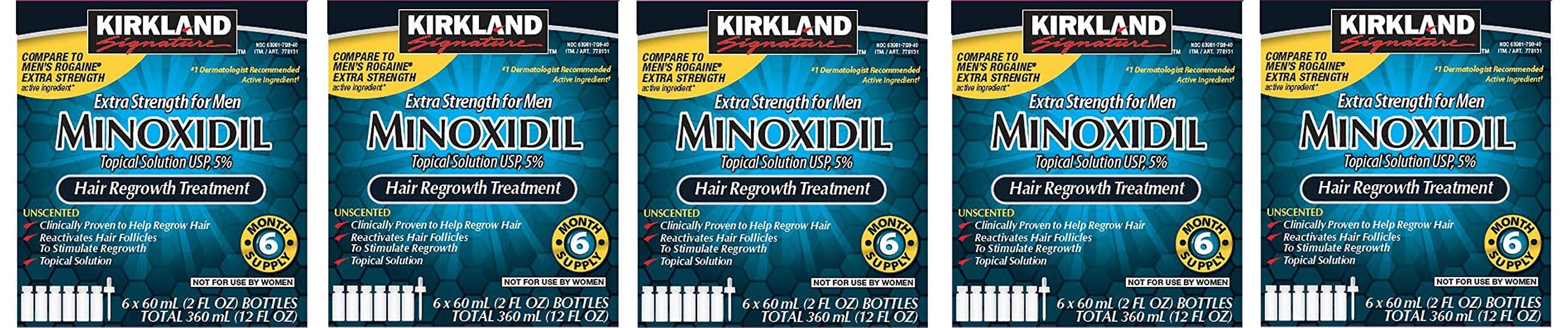Minoxidil 5% Extra Strength Hair Loss Regrowth Treatment Men, 5 Pack (6 Months Supply)