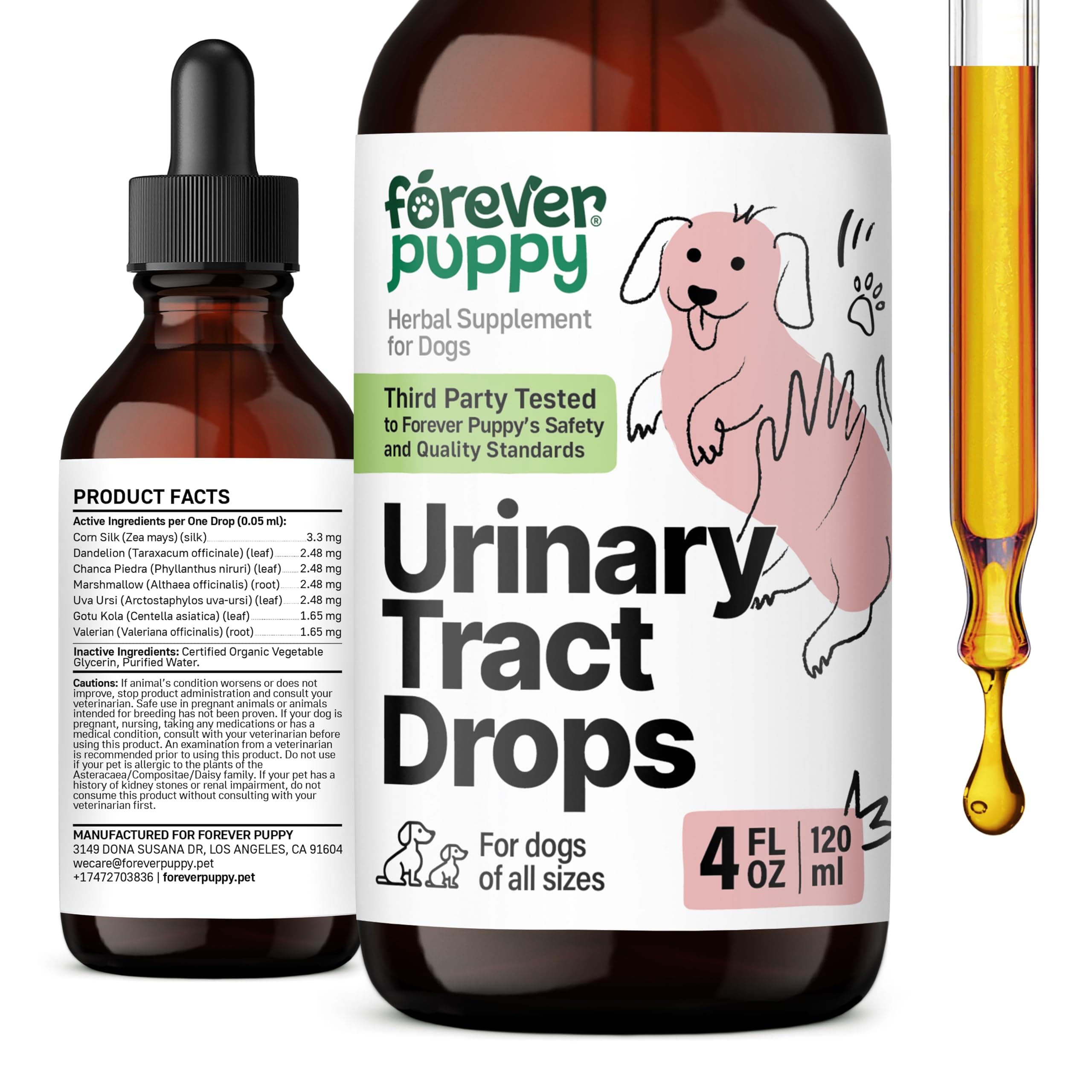 Forever Puppy Urinary Tract Drops for Dogs - Bladder Support w/Corn Silk & Chanca Piedra Stone Breaker - Dog Food Supplements for Kidney Support - Urinary Tract Vitamins and Supplements - 4 oz