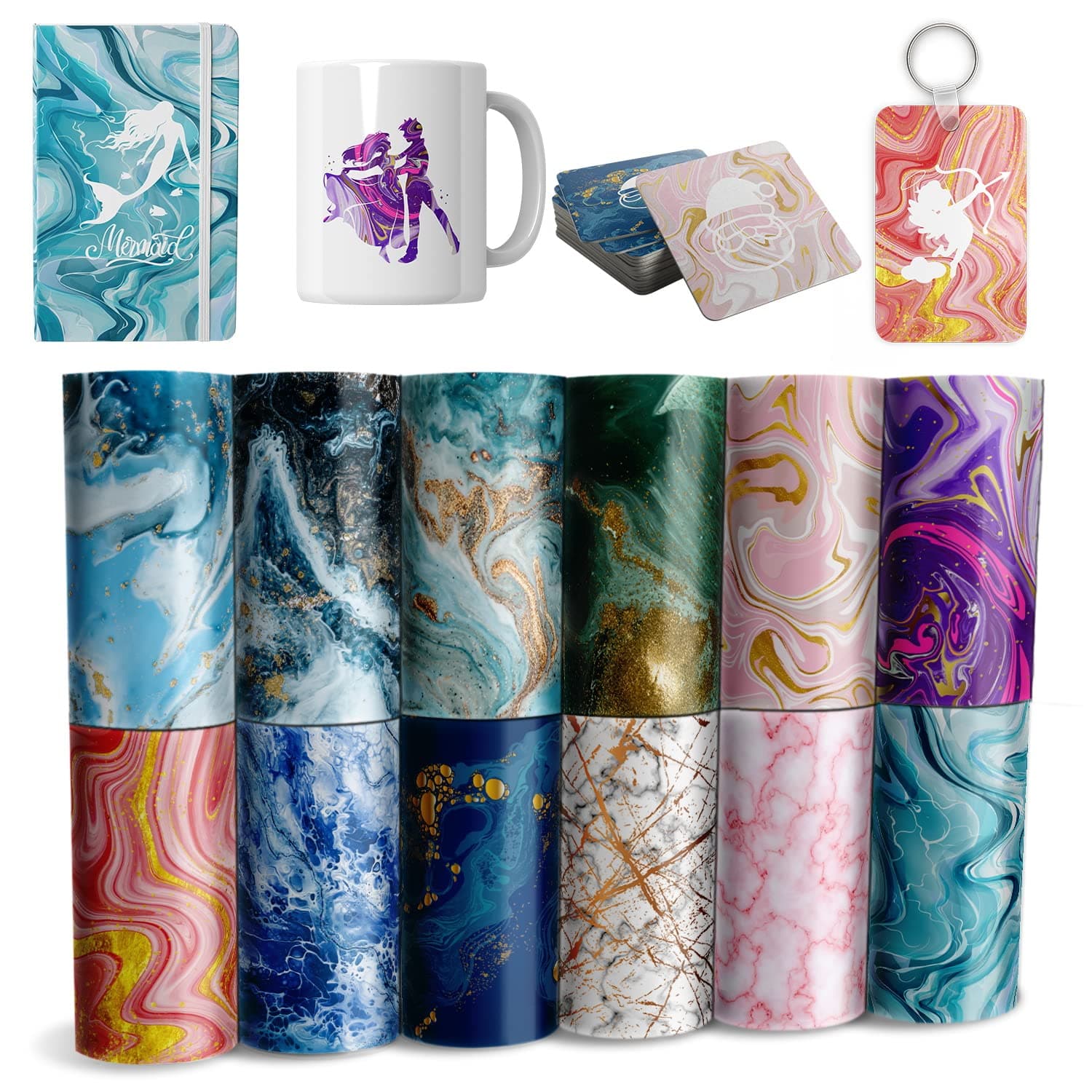 Lucky Goddness Sublimation Transfer Ink Sheets-Watercolor Marble Sublimation Paper,Transfer Paper for DIY Key Chain T-Shirts,12 pcs/Set, 12"x4.5"