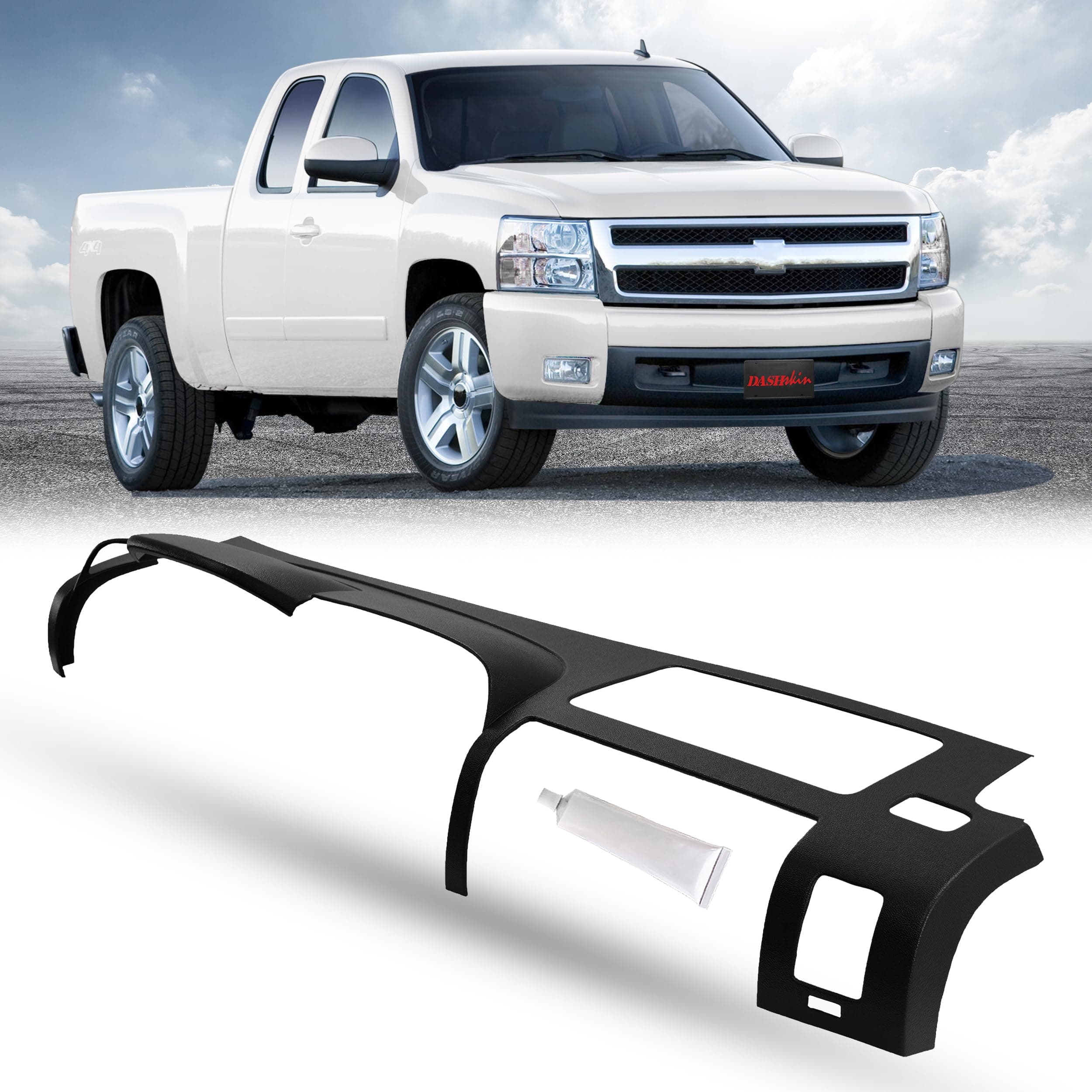 DashSkin Molded Half Dash Cover Cap Compatible with 2007-2013 Silverado Sierra w Dual Glovebox Dashboards in Ebony Black - Made in The USA