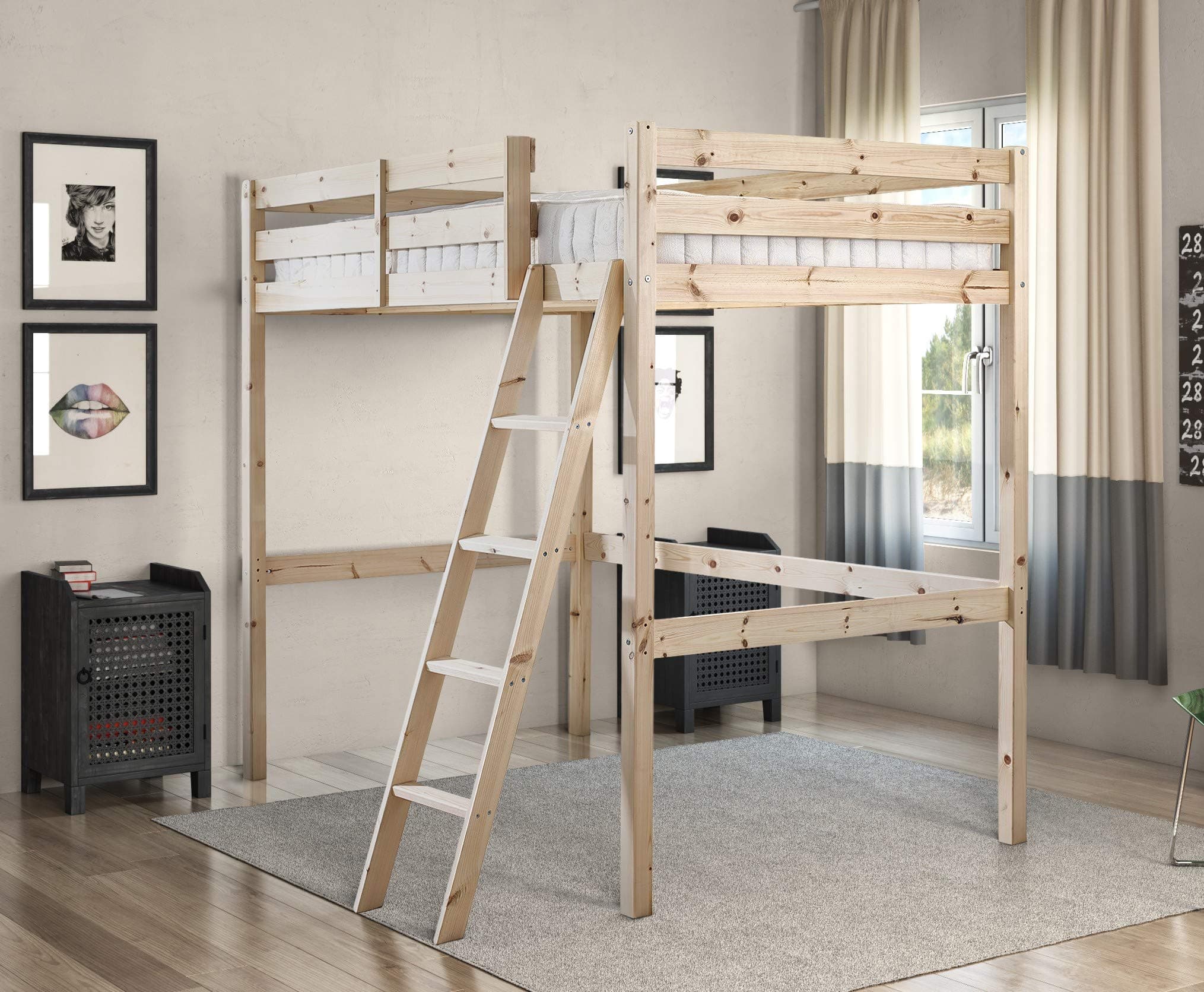 STRICTLY BEDS&BUNKS Celeste High Sleeper Loft Bunk Bed, Solid Pine 4ft6 Double Frame