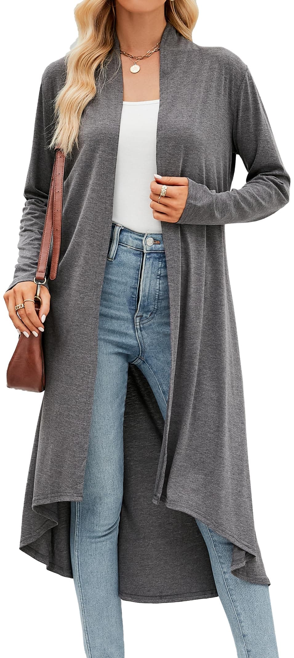 Women's Casual Long Open Front Drape Lightweight Duster High Low Hem Long Sleeve Maxi Cardigan with Pockets(S-3XL)