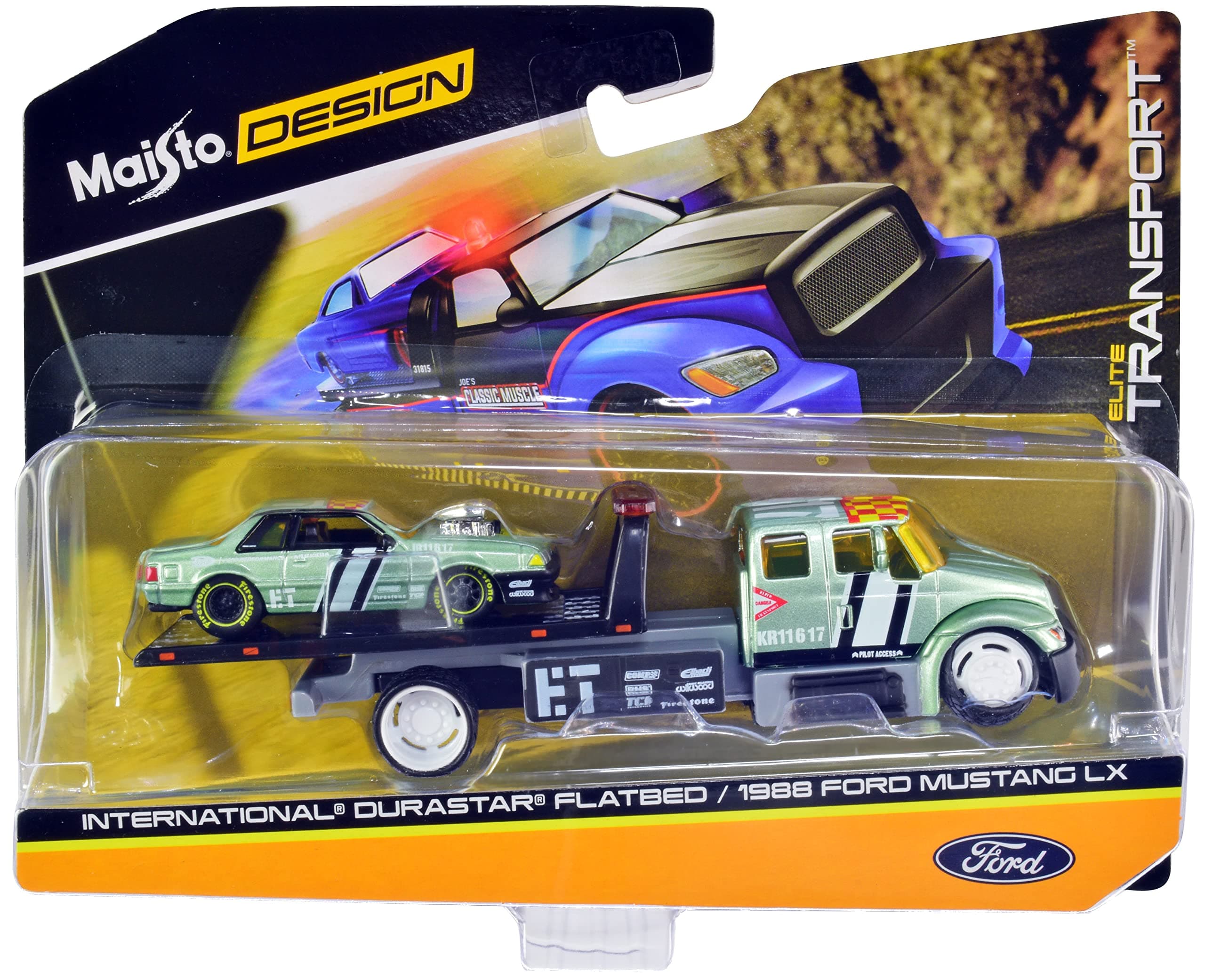 International DuraStar Flatbed Truck #17 & 1988 LX #17 Light Green Met. Stripes & Graphics Elite Transport 1/64 Diecast Models 15055-22 B