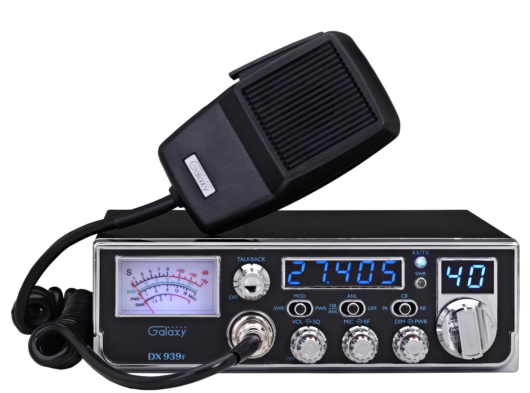 Galaxy DX-939F Mobile AM CB Radio with Frequency Counter & Backlit Faceplate in a Mid Size Chassis - 7.25" Wide