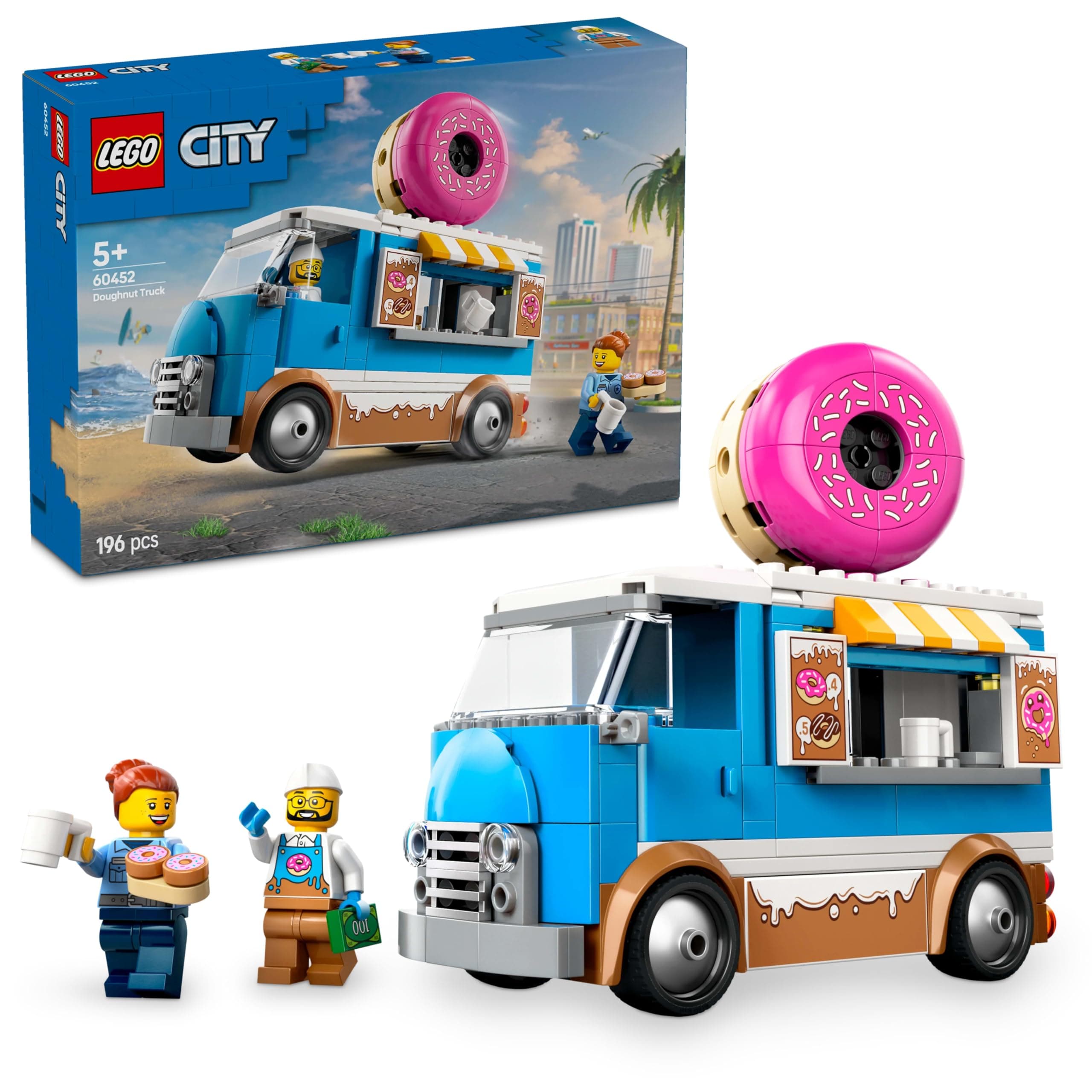 City Donut Truck Playset Vendor Vehicle Toy for Kids Aged 5 and up 60452 Building Blocks Toys for 5+ Gift for Boys and Girls