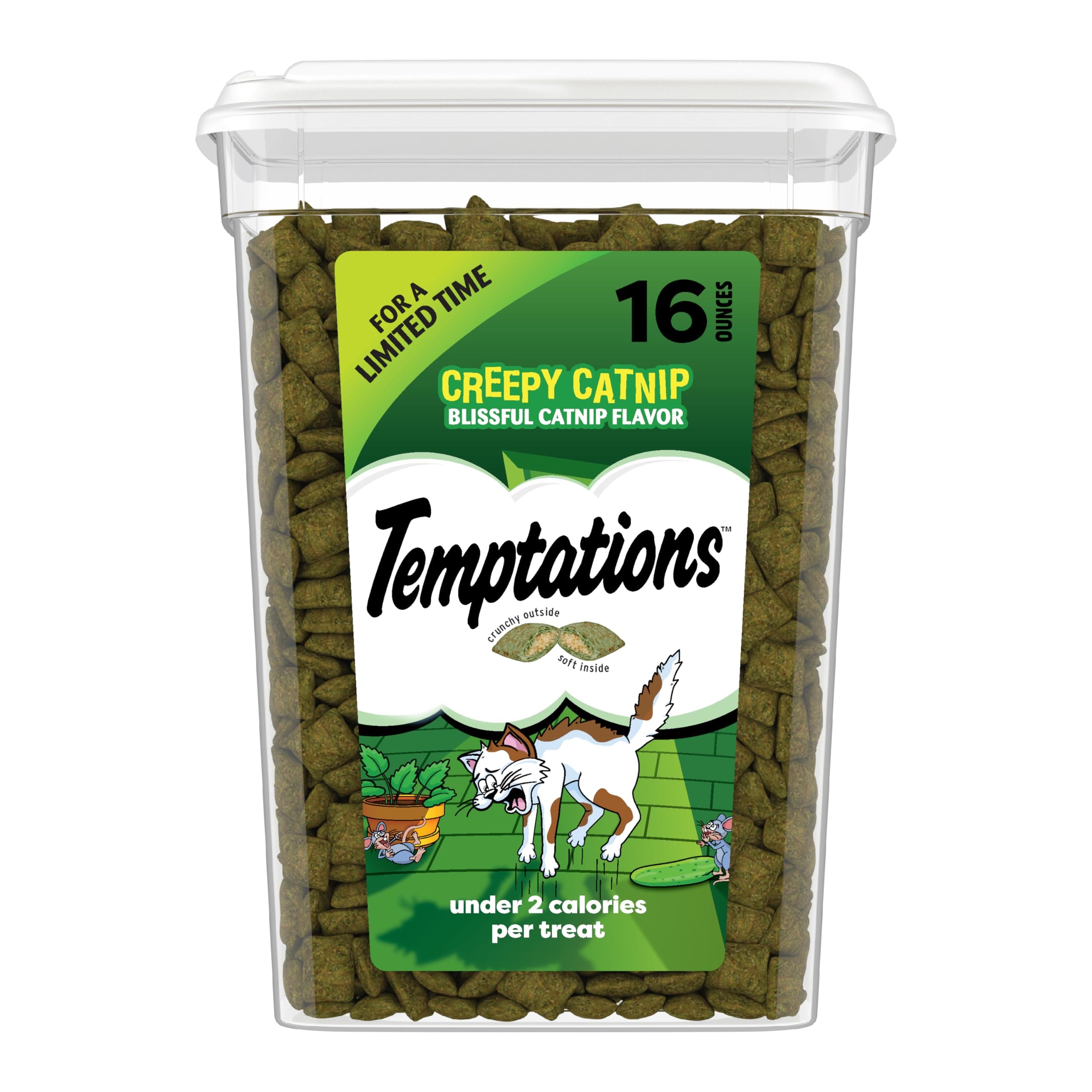 Temptations Classic Crunchy and Soft Cat Treats Creepy Catnip Blissful Catnip Flavor, 16 oz. Tub