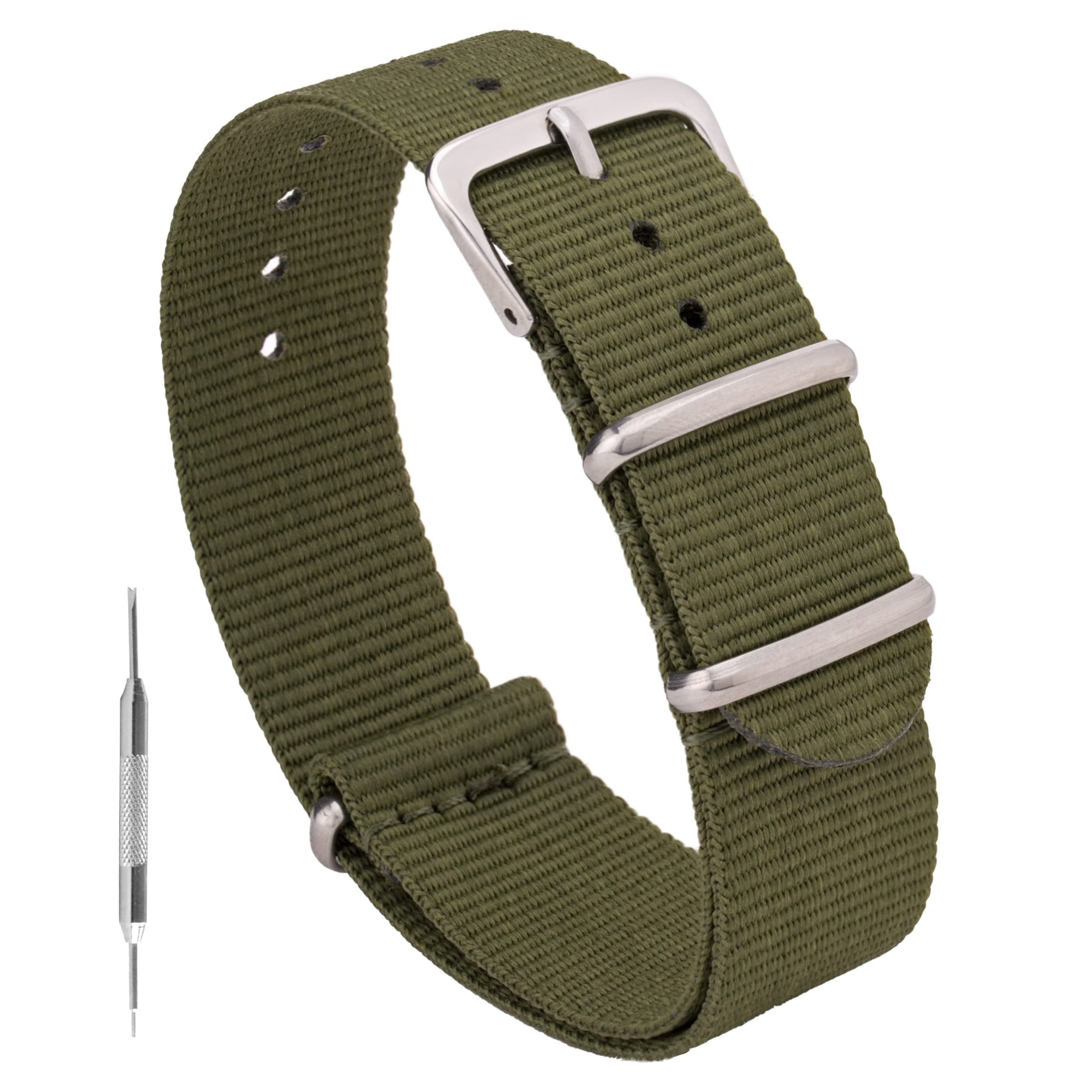 – Nylon Watch Band - Waterproof Ballistic Nylon One-Piece Military Watch Straps for Men & Women - Choice of Color & Width - 18mm, 20mm, 22mm or 24mm
