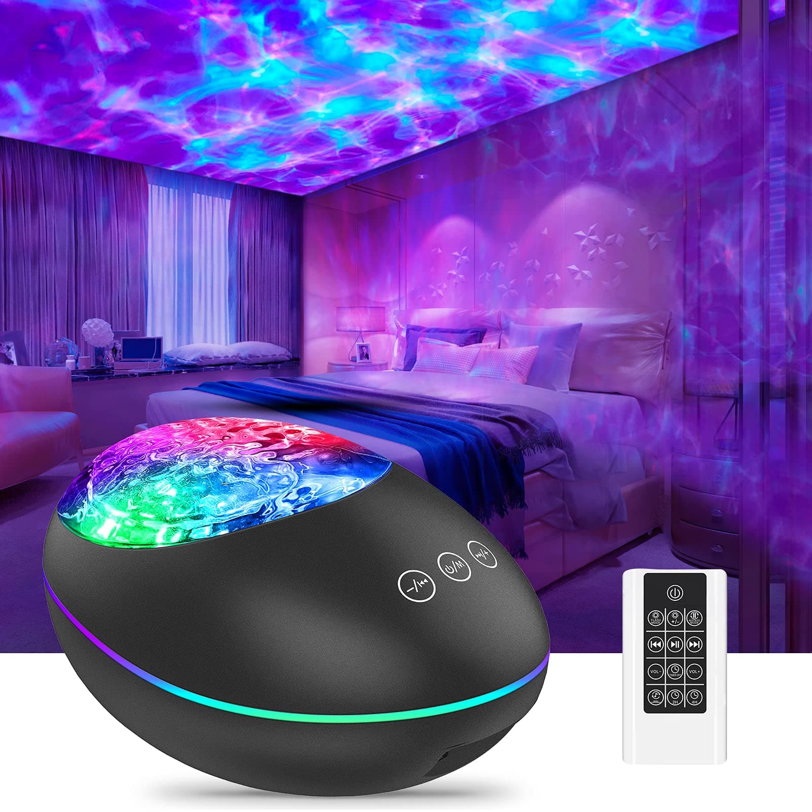 LOBKINGalaxy Projector Star Projector Dynamic Ocean Wave Projector Lamp - LED Night Lights Calming Light for Adults Kids Bedroom Decor, Bluetooth & Remote Control, Speaker for White Noise & Music