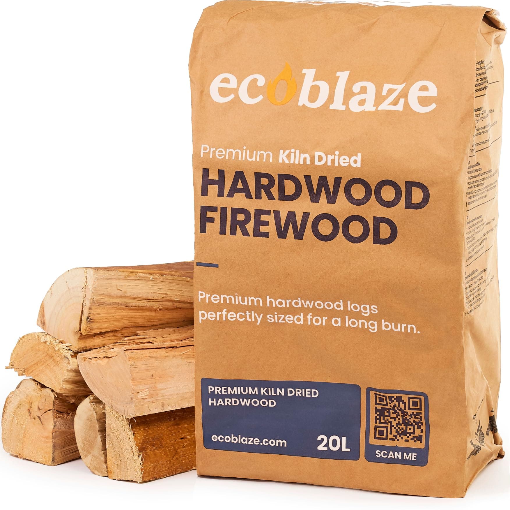EcoBlaze Kiln Dried Firewood - Hardwood Logs for Wood Burners - Pizza Oven Wood - Perfect for Fire Pits, Chiminea's, Fireplaces and Campfires - Dried Under 20% - Ready to Burn - 20L Box