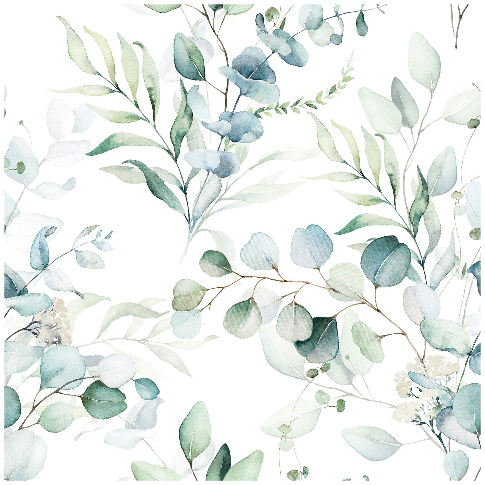 HAOKHOME Peel and Stick Wallpaper Boho Green/White Eucalyptus Leaf Floral Wall Mural Home Nursery Decor Renter Friendly Wallpaper 17.3in x 9.8ft