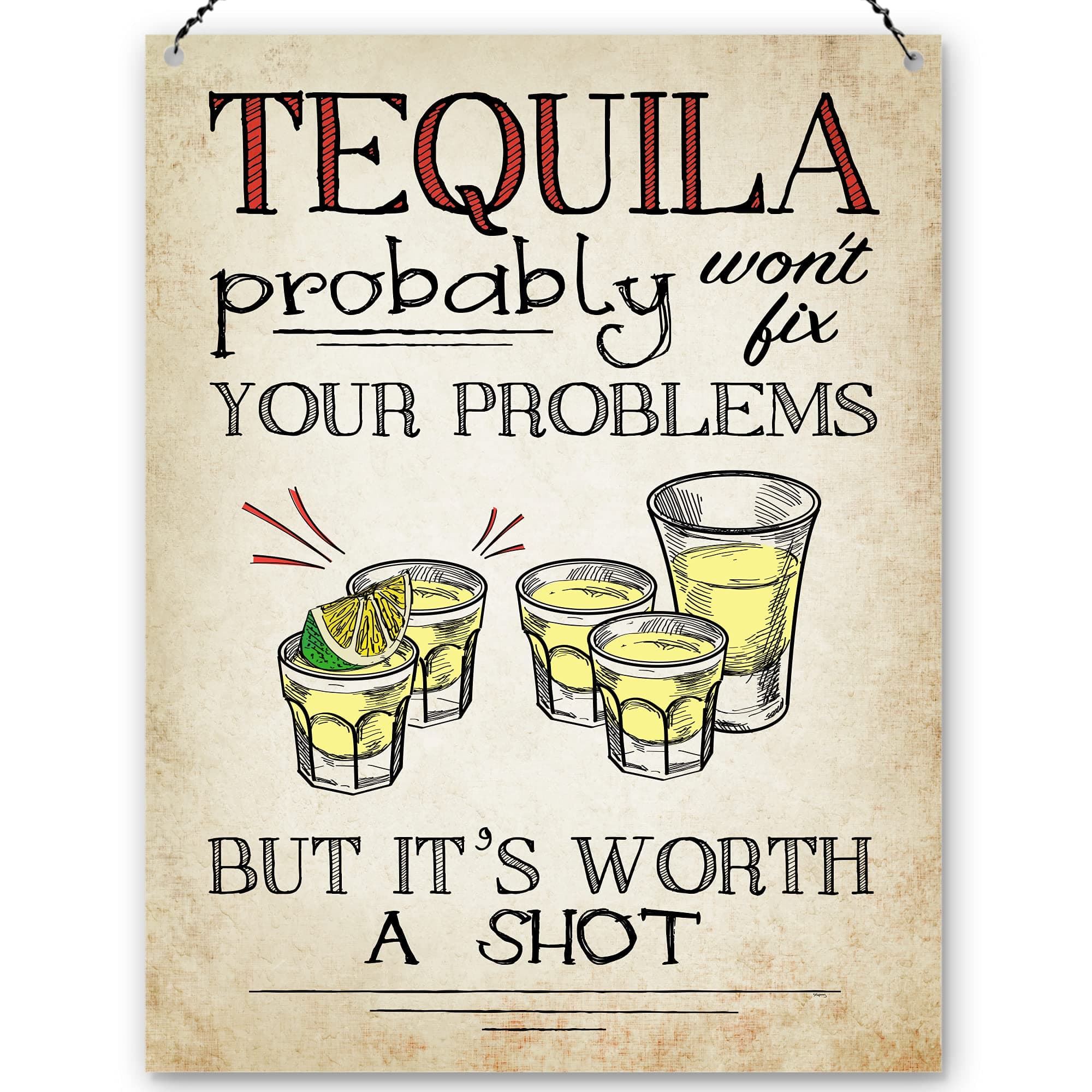 Dorothy Spring Tequila Probably Won't Fix Your Problems But It's Worth A Shot Funny Wall Quote Plaque Metal Sign Size 15x20cm