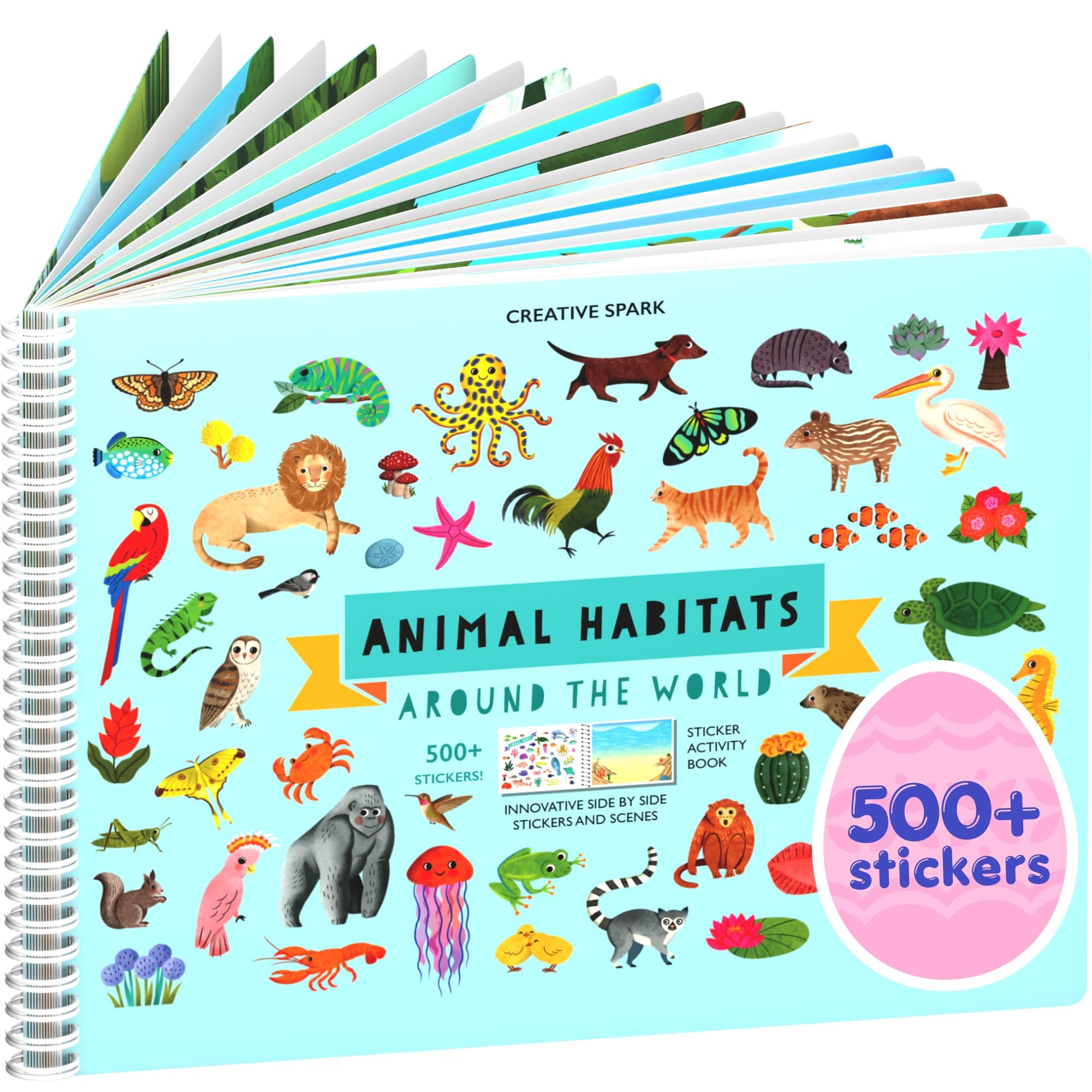 Animals Habitat 500+ Kids Sticker Book by Cupkin Toddler Airplane Travel Activity Coloring and Sticker Book, Easter Basket Stuffer, 12 Coloring Pages + 12 Scenes for Children's of 2-8 Years