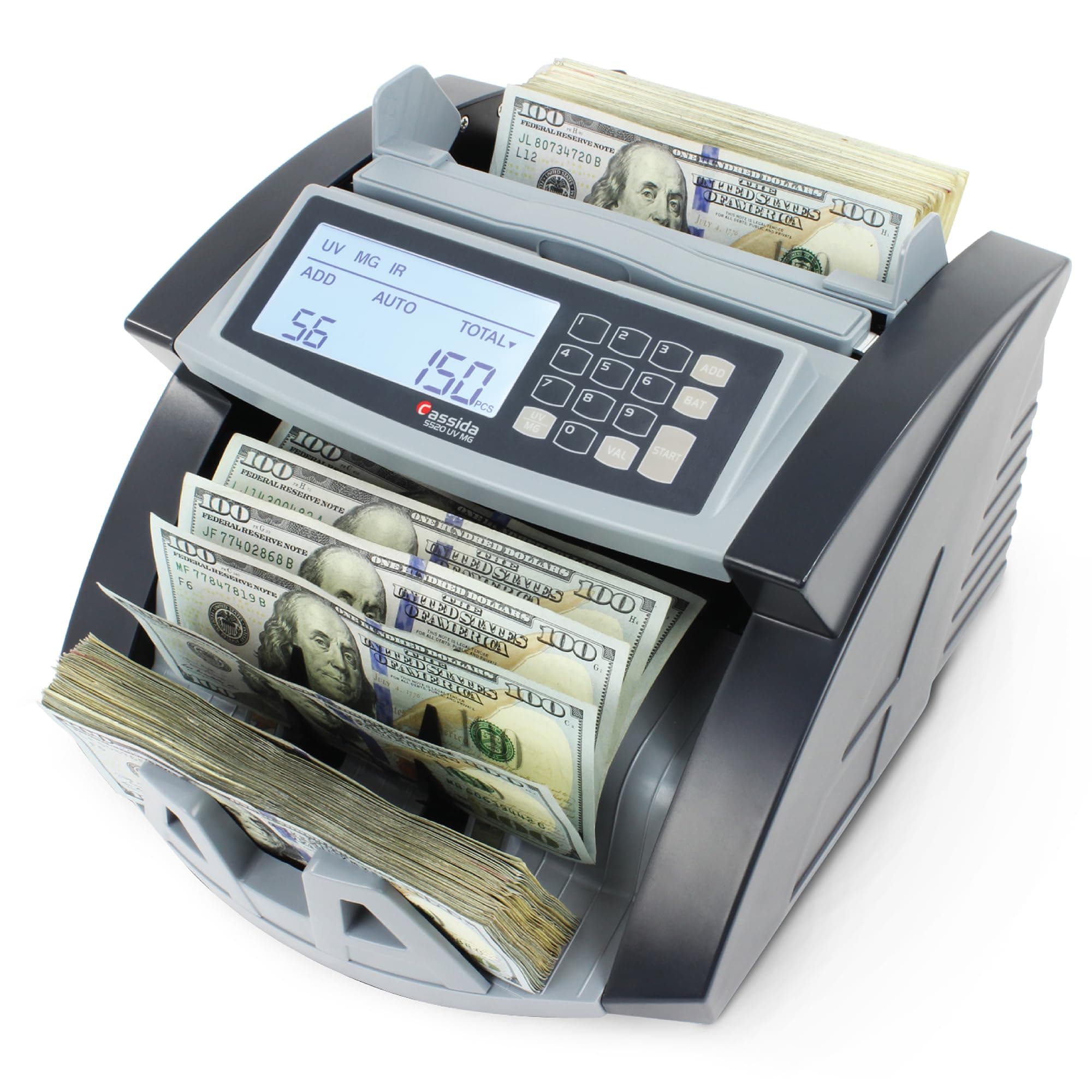 Cassida 5520 UV/MG - USA Money Counter with ValuCount, UV/MG/IR Counterfeit Detection, Add and Batch Modes - Large LCD Display & Fast Counting Speed 1,300 Notes/Minute