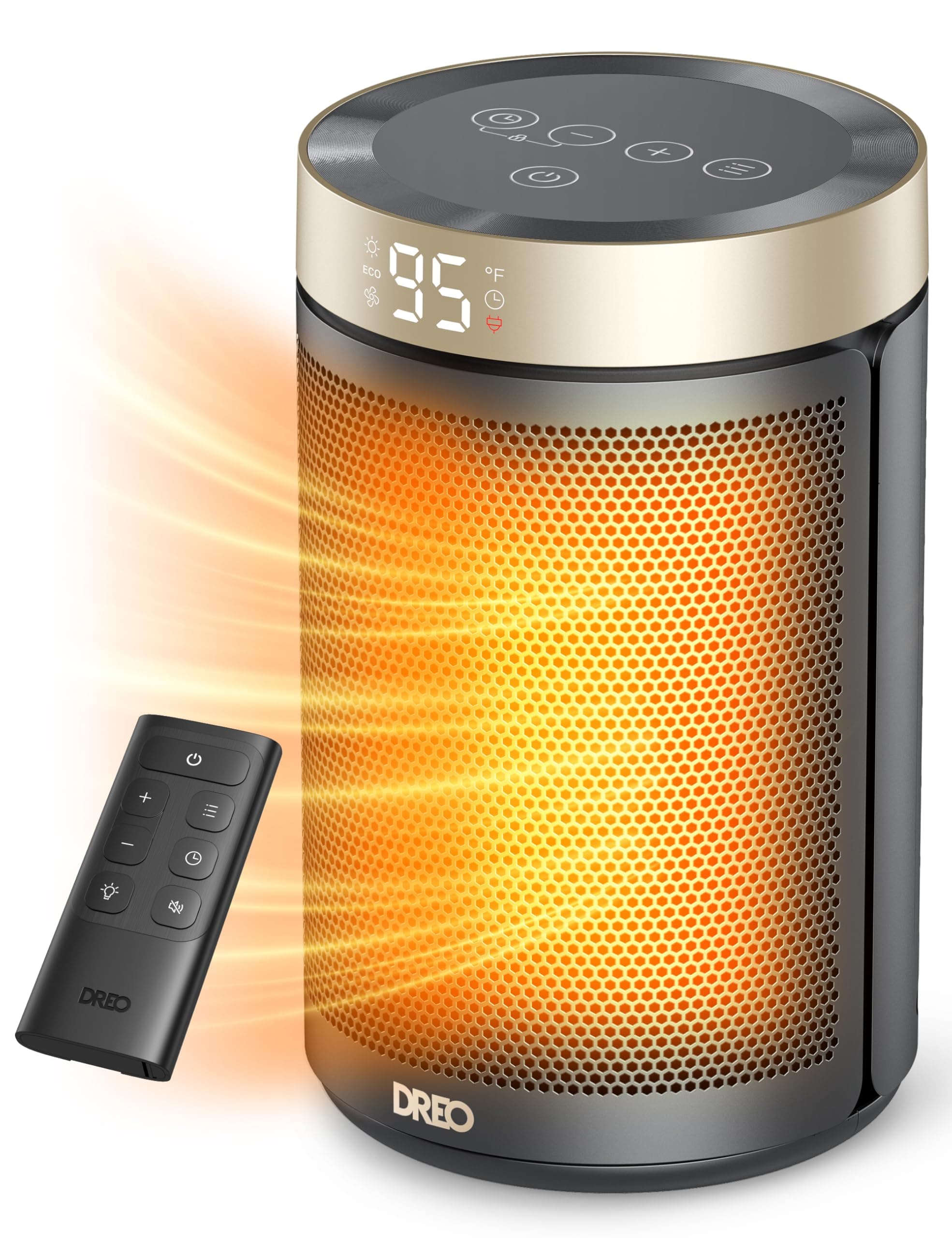 Dreo Atom 316 Space Heater, 1500W Electric, Classic Gold, 3 Modes, 12H Timer, Overheat & Tip Over Protection, Silent, Bedroom, Home, Office