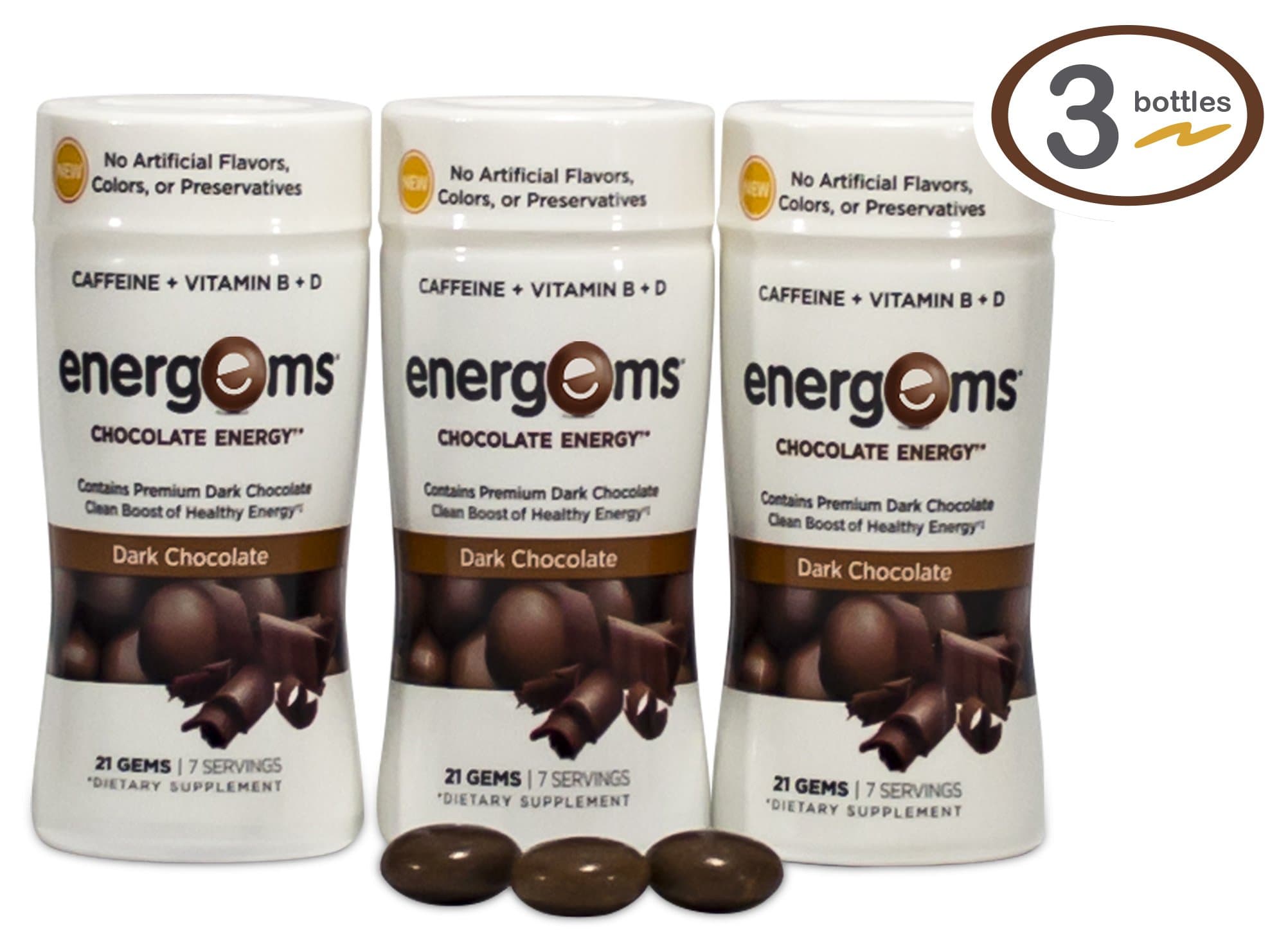 Energy Boost Gems, 3 Bottle Pack (63 Gems), Dark Chocolate