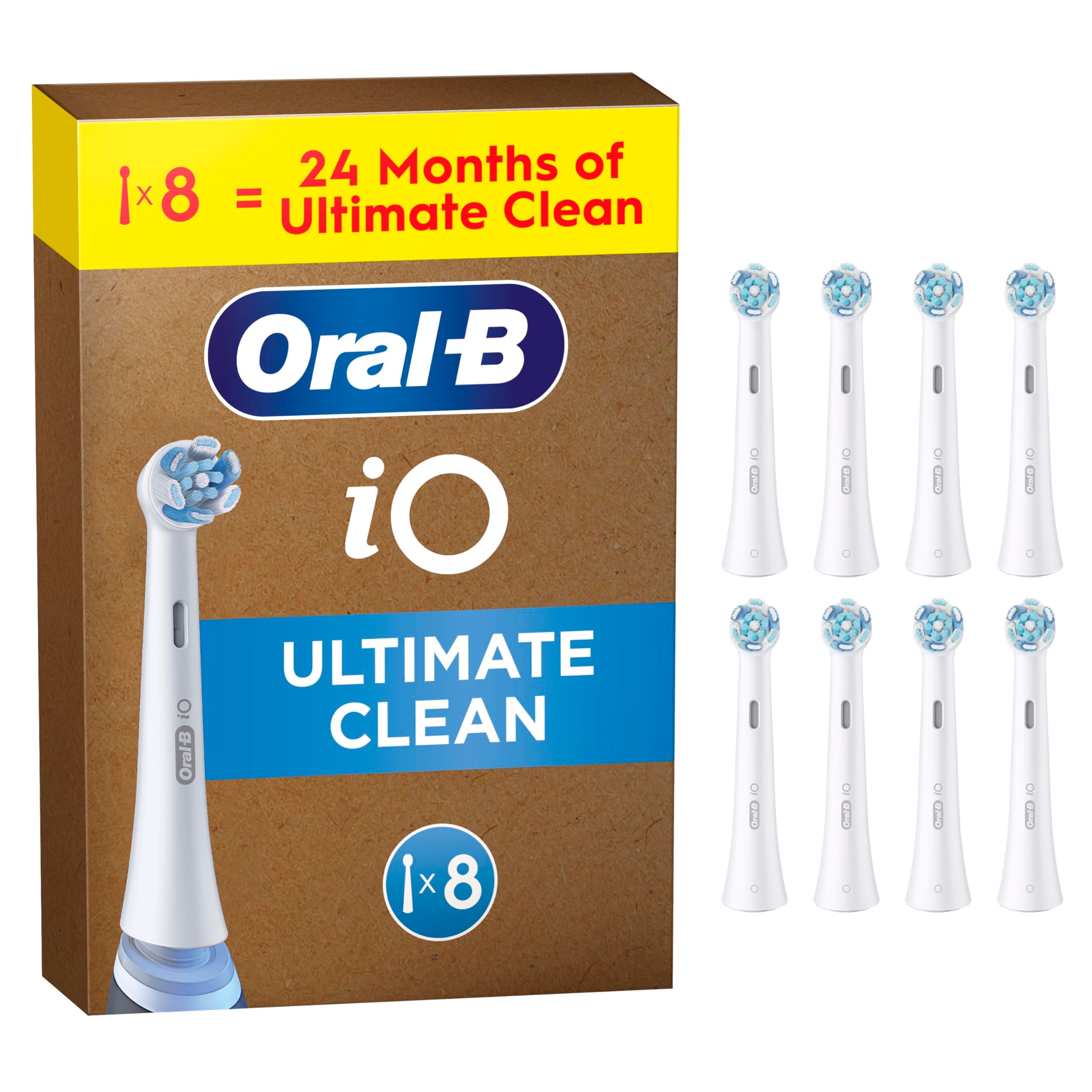Oral-B iO Ultimate Clean ORIGINAL Electric Toothbrush Head, Oral B Electric Toothbrush Heads, Twisted & Angled Bristles for Deeper Plaque Removal, Pack of 8, Suitable for Mailbox, White