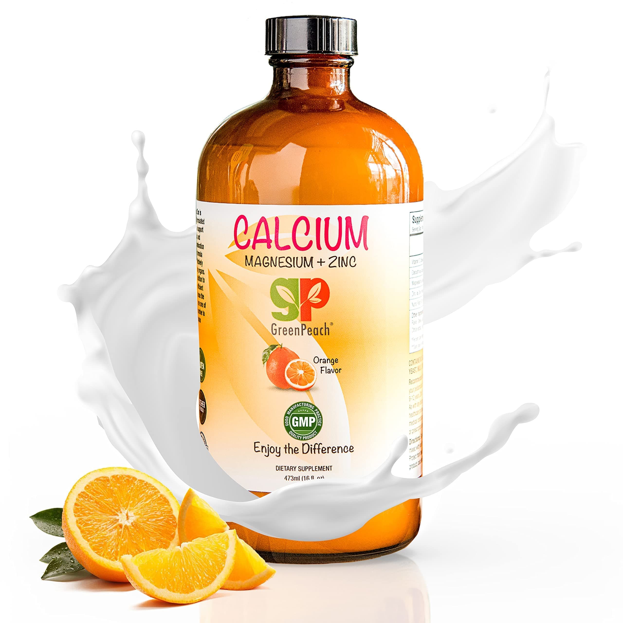 GreenPeach Organic Liquid Calcium for Kids - Magnesium, Zinc, Calcium Citrate & Vitamin D3 Calming Syrup & Liquid Calcium Supplement, NO Sugar NO Artificial Flavors, Vegetarian Halal Kosher