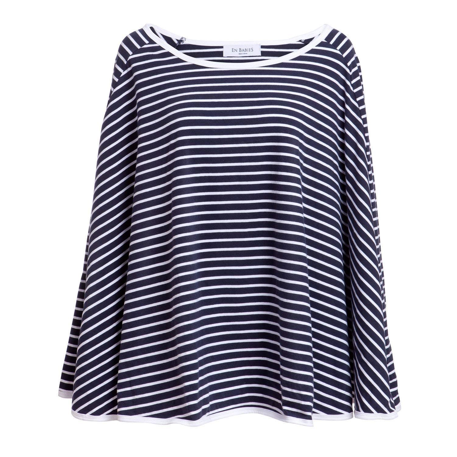 Sale! 360° Full Coverage Nursing Cover for Breastfeeding - Luxurious, Soft Breathable Cotton in Poncho Style (Navy Stripe)