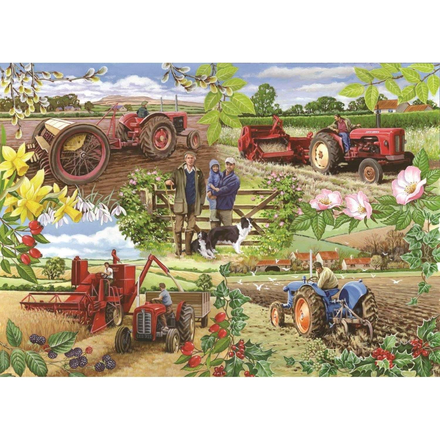 The House of Puzzles - Farming Year Jigsaw - 1000 Piece Jigsaws For Adults, Artist Illustrated, Scenic Landscape, Deluxe Puzzle Gifts