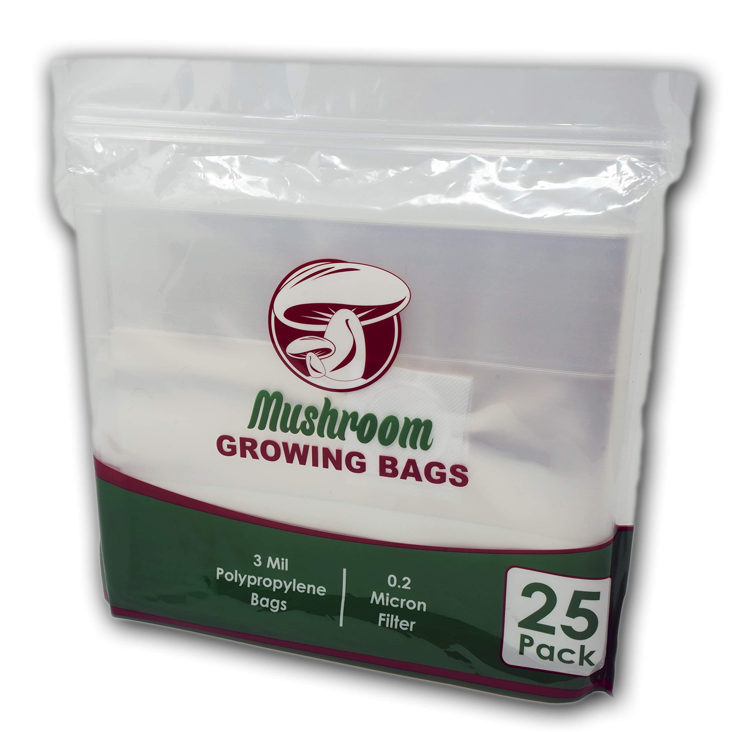 Reinforced Mushroom Grow Bags, 25 Count, Oyster Spawn and Grain Root Substrate Growing Kit with 0.2 Micron Filter”, Heavy Duty 3 Mil Polypropylene Plastic
