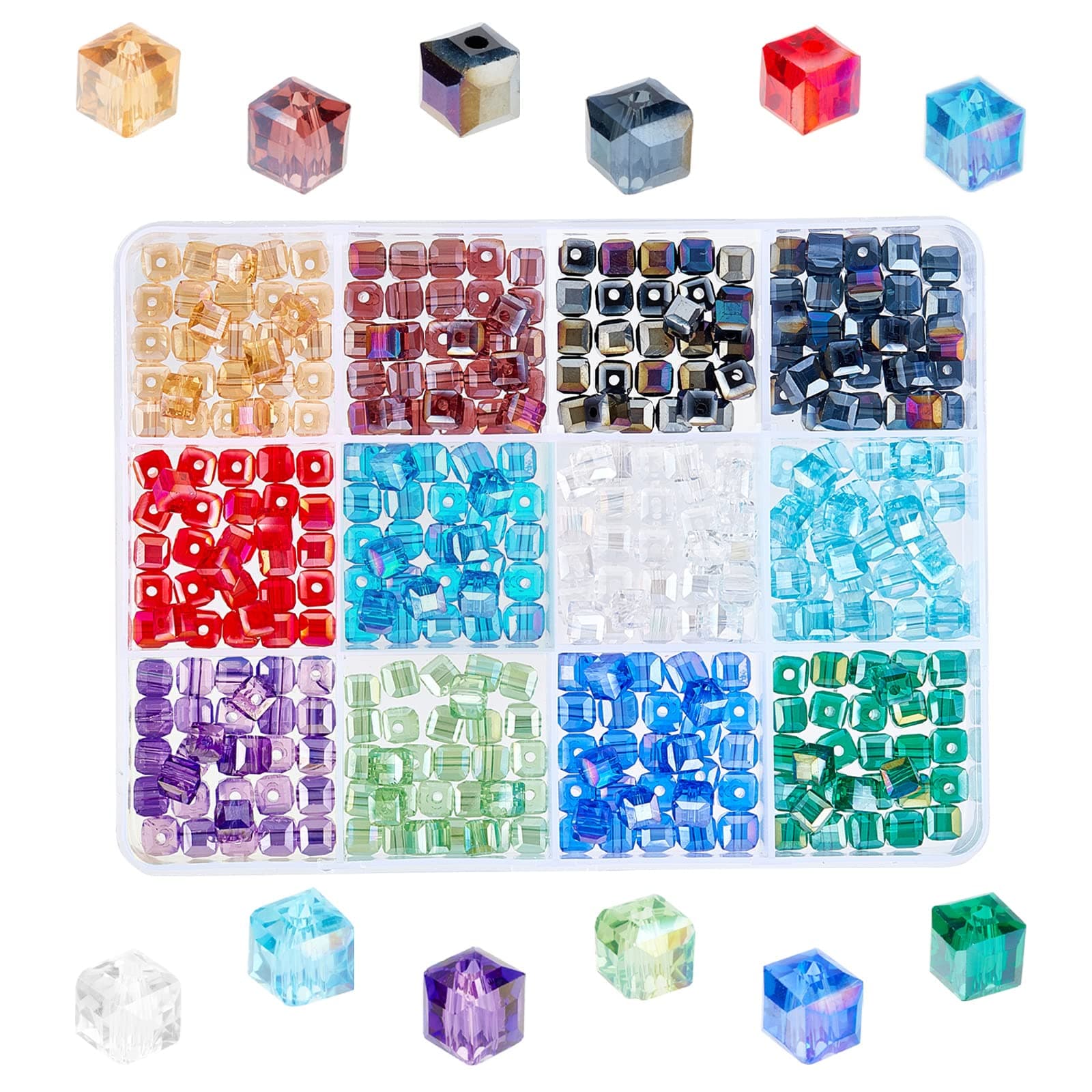 360pcs Cube Glass Beads, 12 Colors Faceted Electroplate Beads 6mm Crystal Spacer Beads Loose Beads for Necklace Earring Jewelry Making, Hole: 1mm