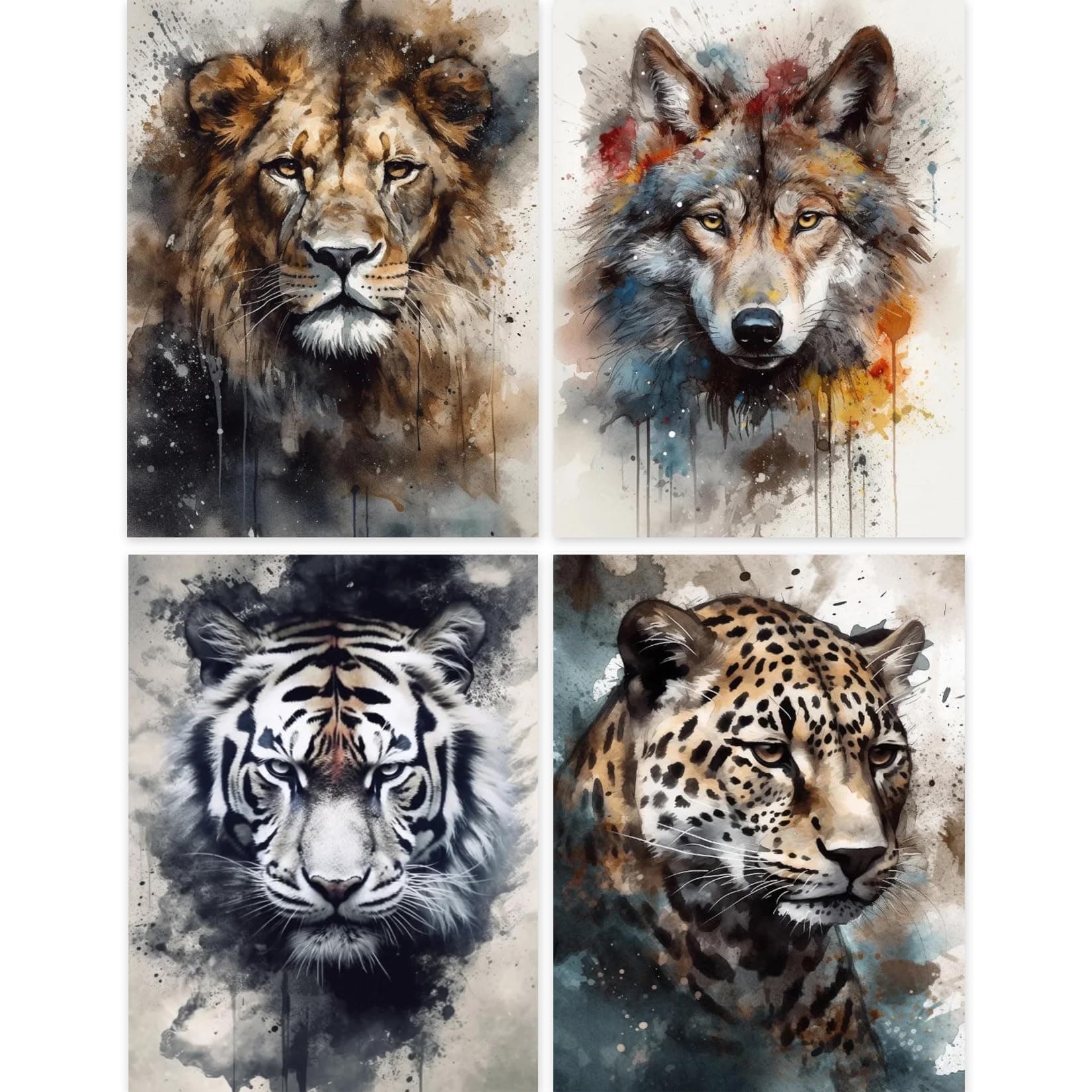 4 Pcs Diamond Painting Animal Set, 5D Diamond Art Tiger & Lion, Diamond Art Kits Crystal Craft Kits for Adults Kids, Diamond Painting Kits for Bedroom Living Room Wall Decoration