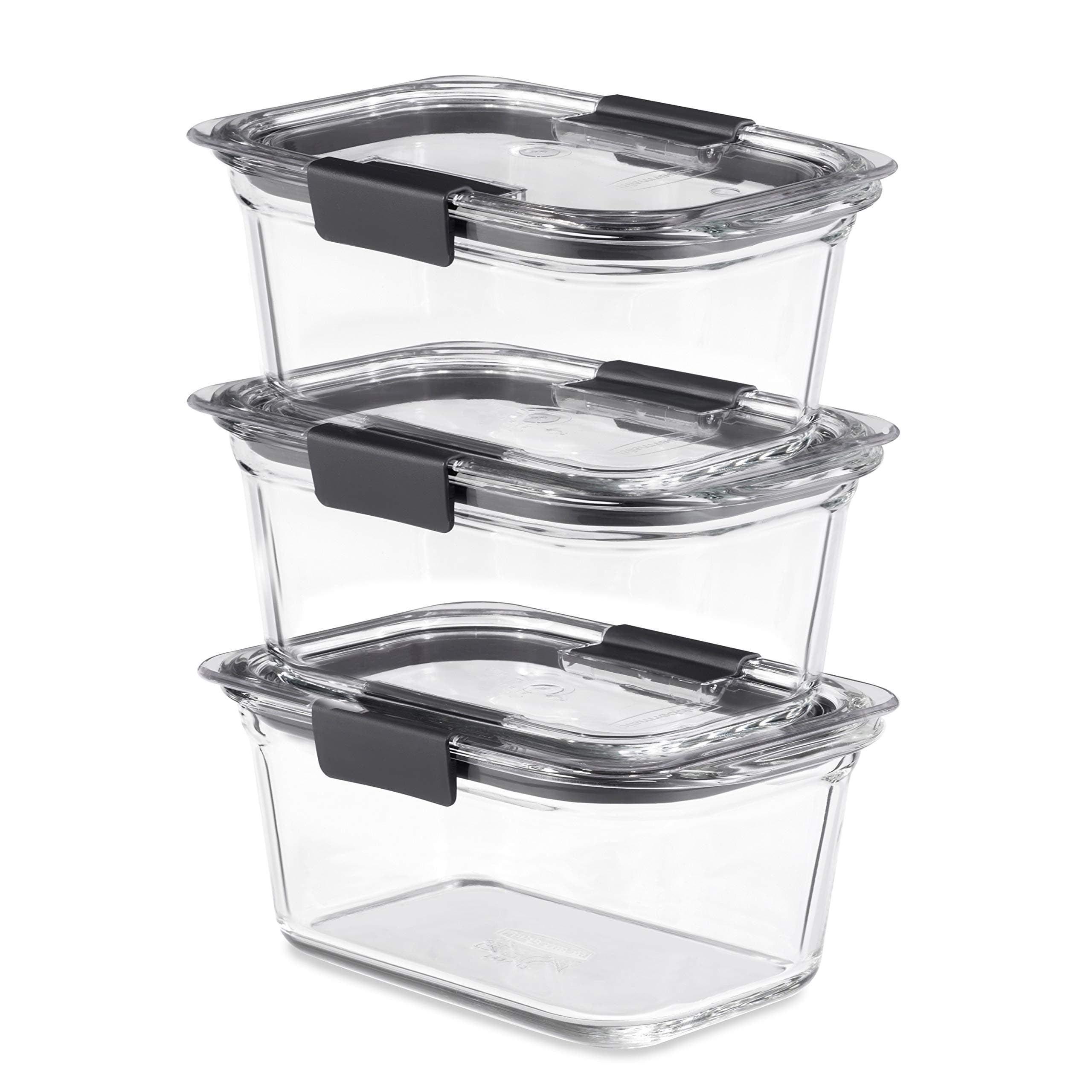 Brilliance Glass Storage 4.7-Cup Food Containers with Lids, 3-Pack (6 Pieces Total), BPA Free and Leak Proof, Medium, Clear