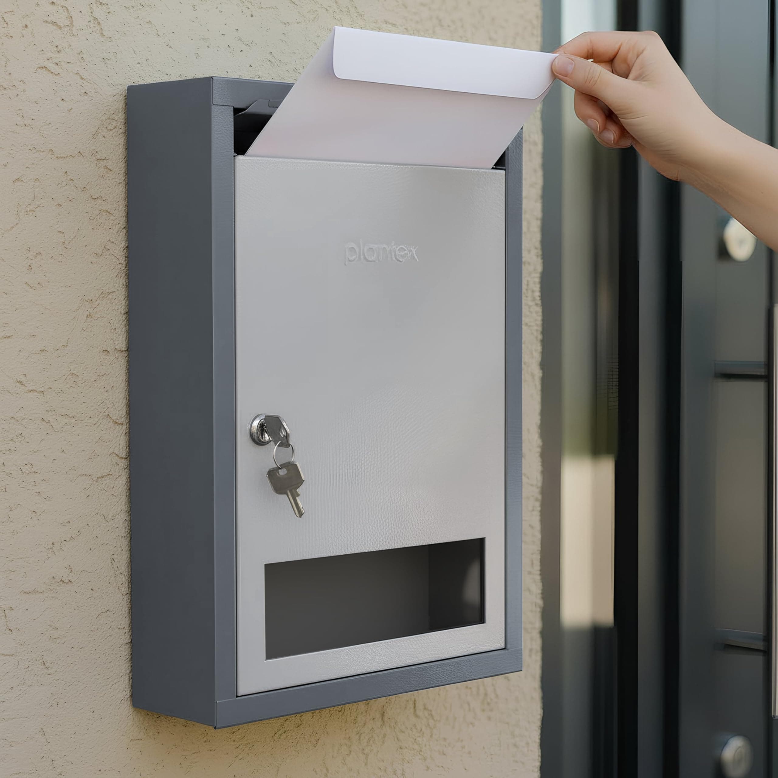 Plantex All in one Multipurpose with Big Size Letter Box for Home/Post Box/Suggestion Box/Complaint Box/Donation Box with Lock Table Top or Wall Mount - (Grey)