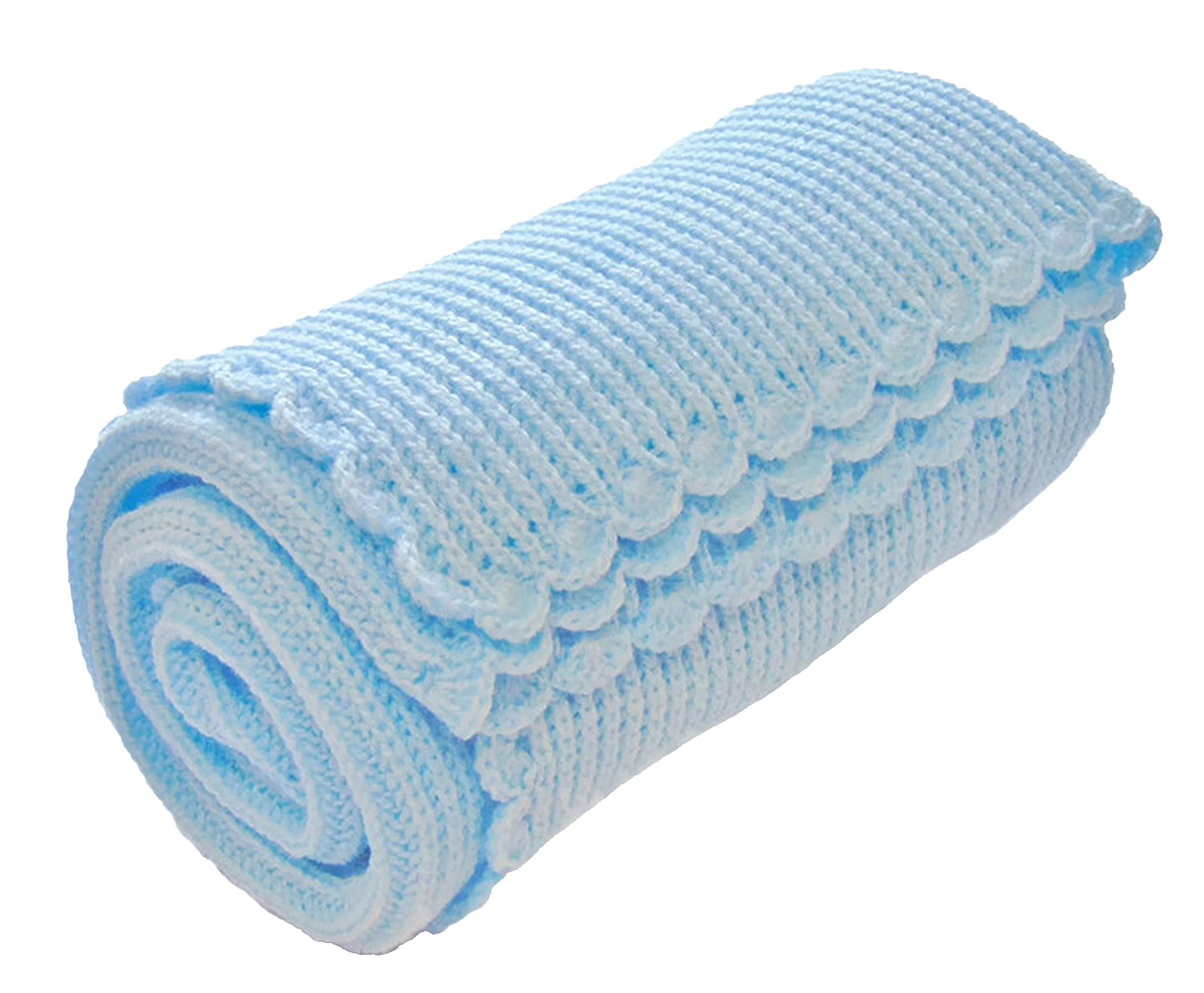 The Knit Wit - Handmade Soft Knitted Cellular Baby Blanket - Medium Blue