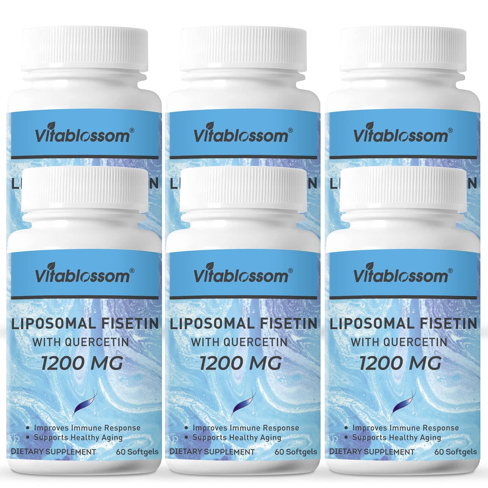 Liposomal Fisetin 1000mg with Quercetin 200mg Supplement per Serving-Immunity Vitamins Supplements-Antioxidants for Brain Cardiovascular Immune,360 Softgels(Pack of 6)