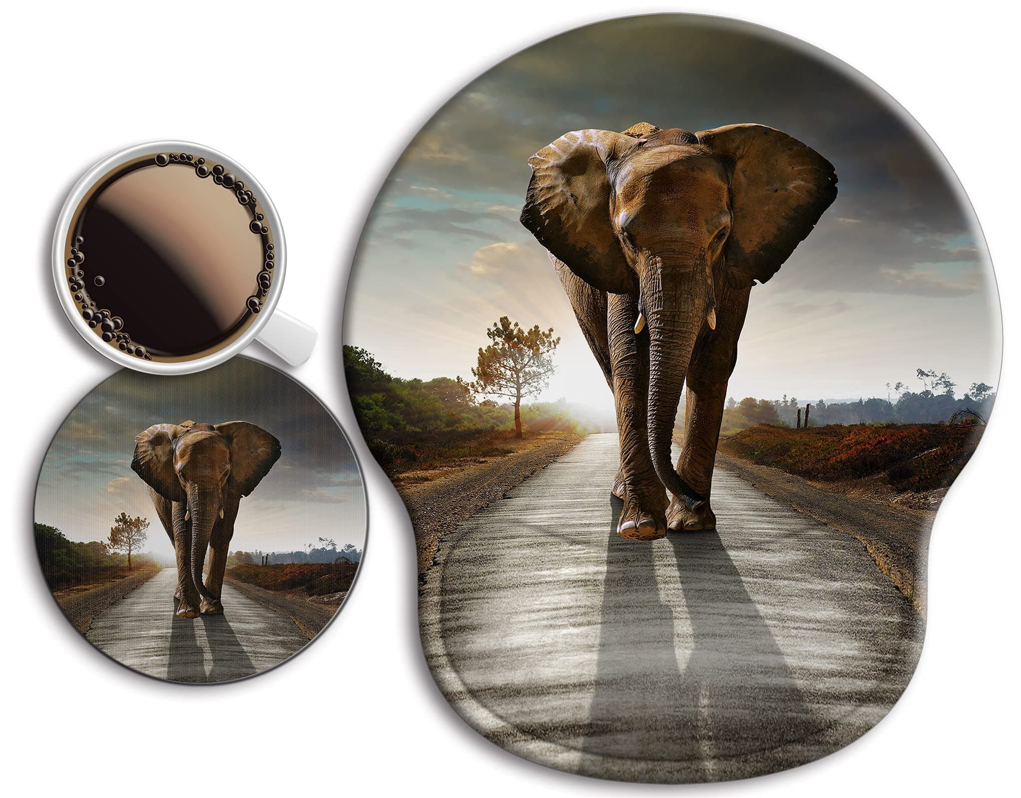 Ergonomic Mouse Pad with Wrist Support Rest,Large Mousepad Gel Wrist Rest, with Coaster Non-Slip & Pain Relief for Computer, Desk, Home&Office-Elephant