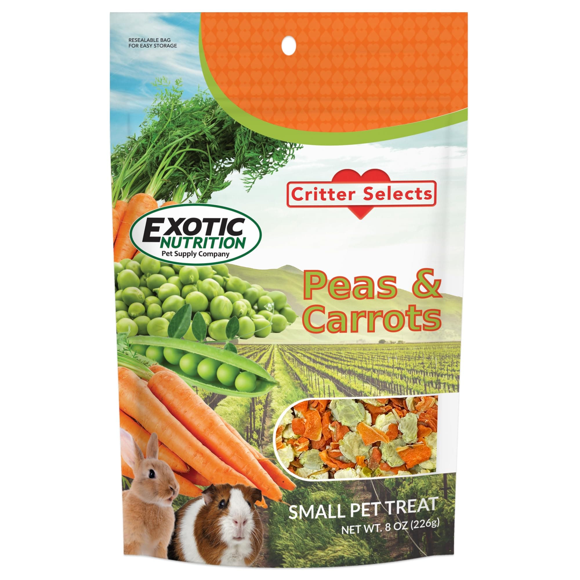 Exotic Nutrition Peas & Carrots 8 oz. - Healthy Natural Mixed Dried Vegetable Treat - for Rabbits, Guinea Pigs, Hamsters, Chinchillas and Small Pets