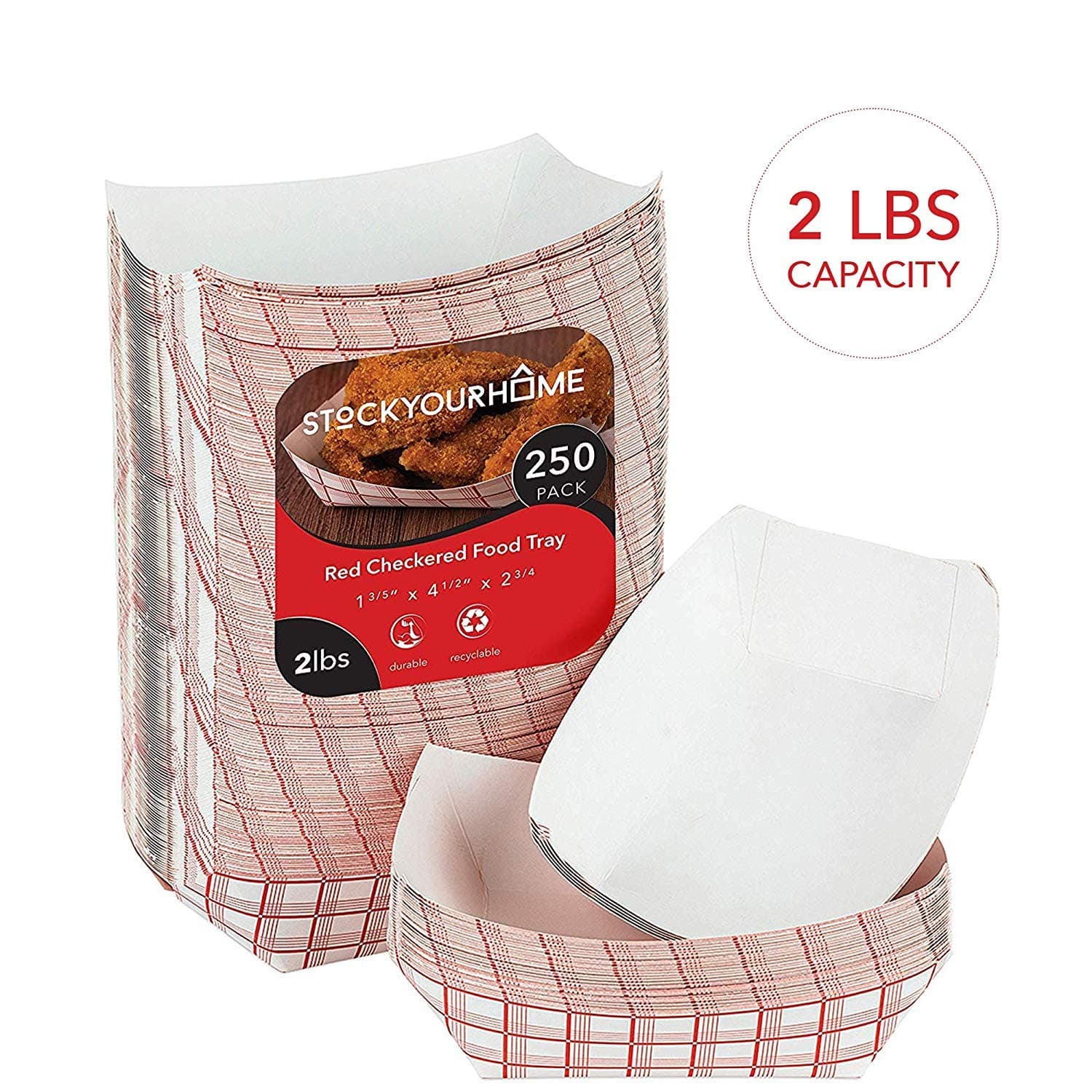 Stock Your Home Medium Paper Food Boats, 250 Pack, Red & White Checkered, 2 Lb Capacity, 4.5 x 2.75 x 1.75 in