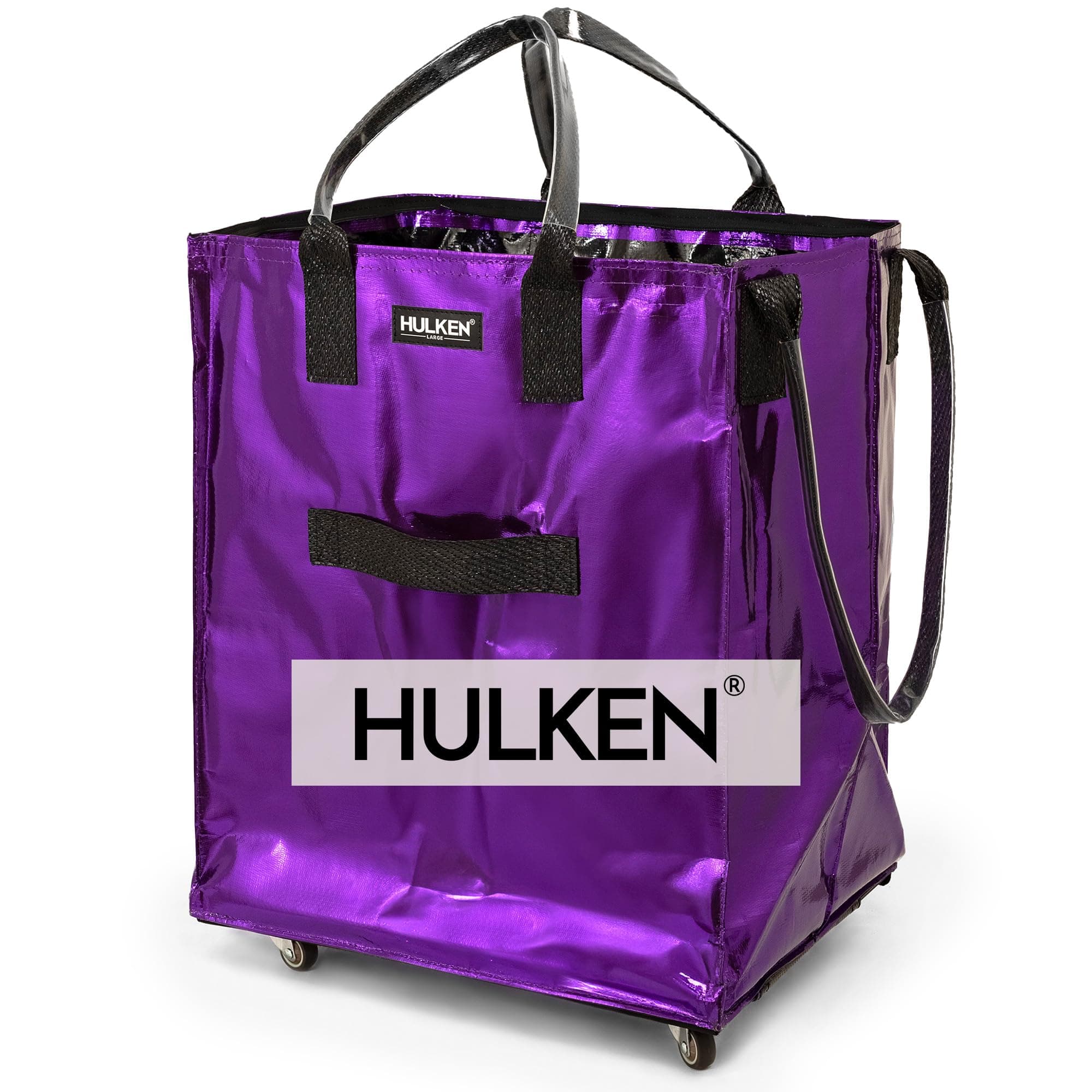 (Large, Ultraviolet) Reusable Grocery Bag On Wheels, Shopping Trolley, Rolling Tote, Zipper Closure, Lightweight, Carries Up to 66 lb, Folds Flat, Unbreakable Handles