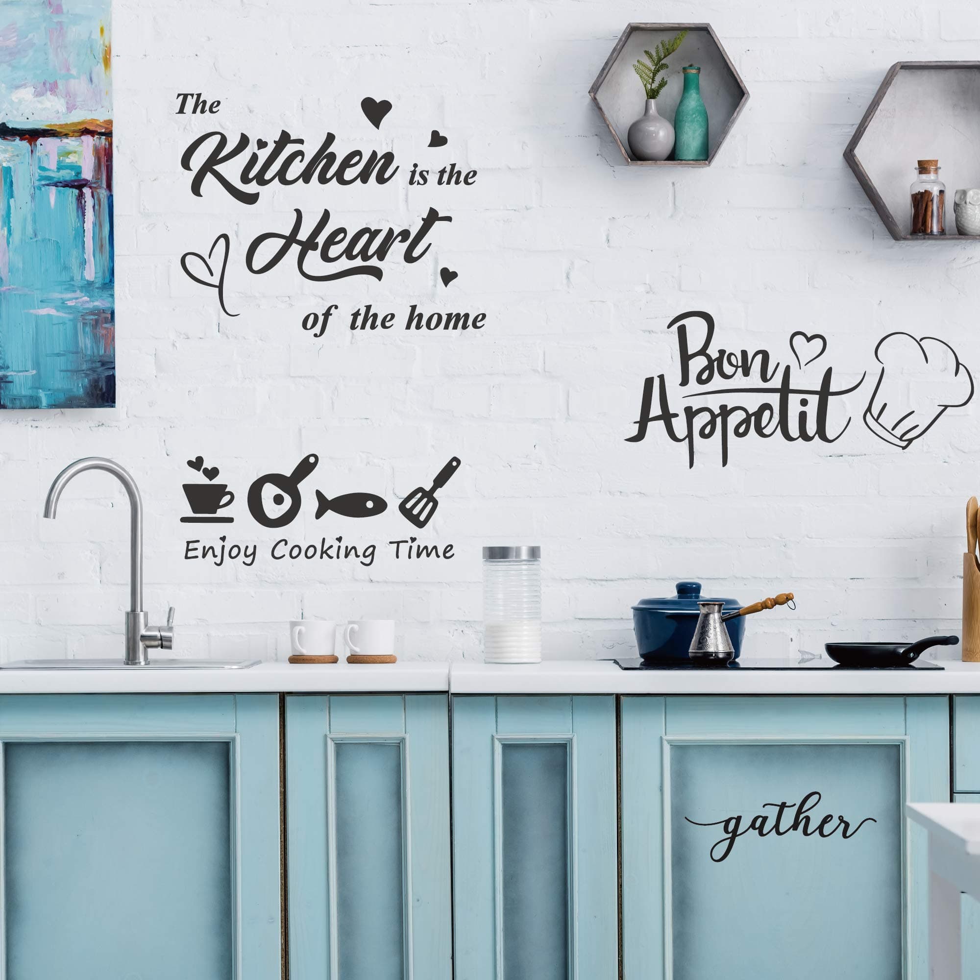 4 Set-Bon Appetit-Enjoy Cooking Time-The Kitchen is The Heart of The Home-Gather-Lovely Quotes Wall Decals-Vinyl Wall Stickers for Kitchen Decor