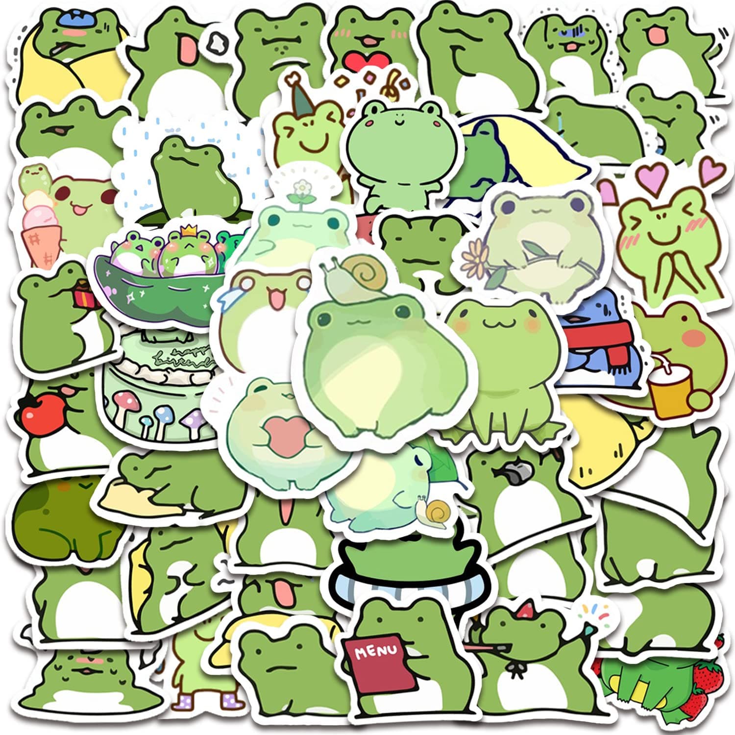 50 Pieces Frog Stickers Cartoon Vinyl Waterproof Stickers for Laptop,Guitar,Motorcycle,Bike,Skateboard,Luggage,Phone,Hydro Flask, Gift for Kids Teen Birthday Party