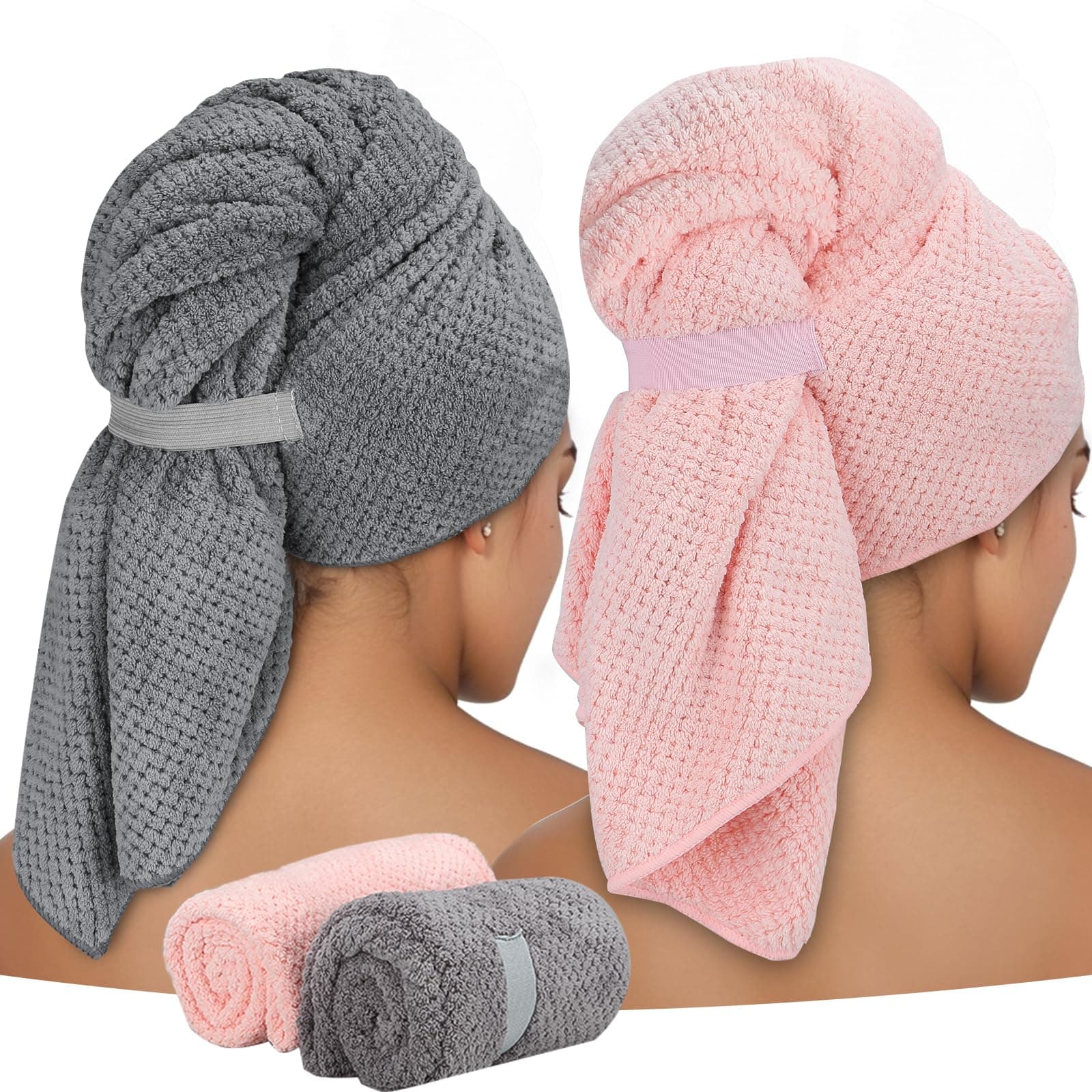 2 Pack Microfiber Hair Towel Wrap for Long Hair, 100 * 60cm Large Hair Turban Towel for Women Girls,Quick Dry Super Absorbent Hair Drying Towel 40 * 24inch