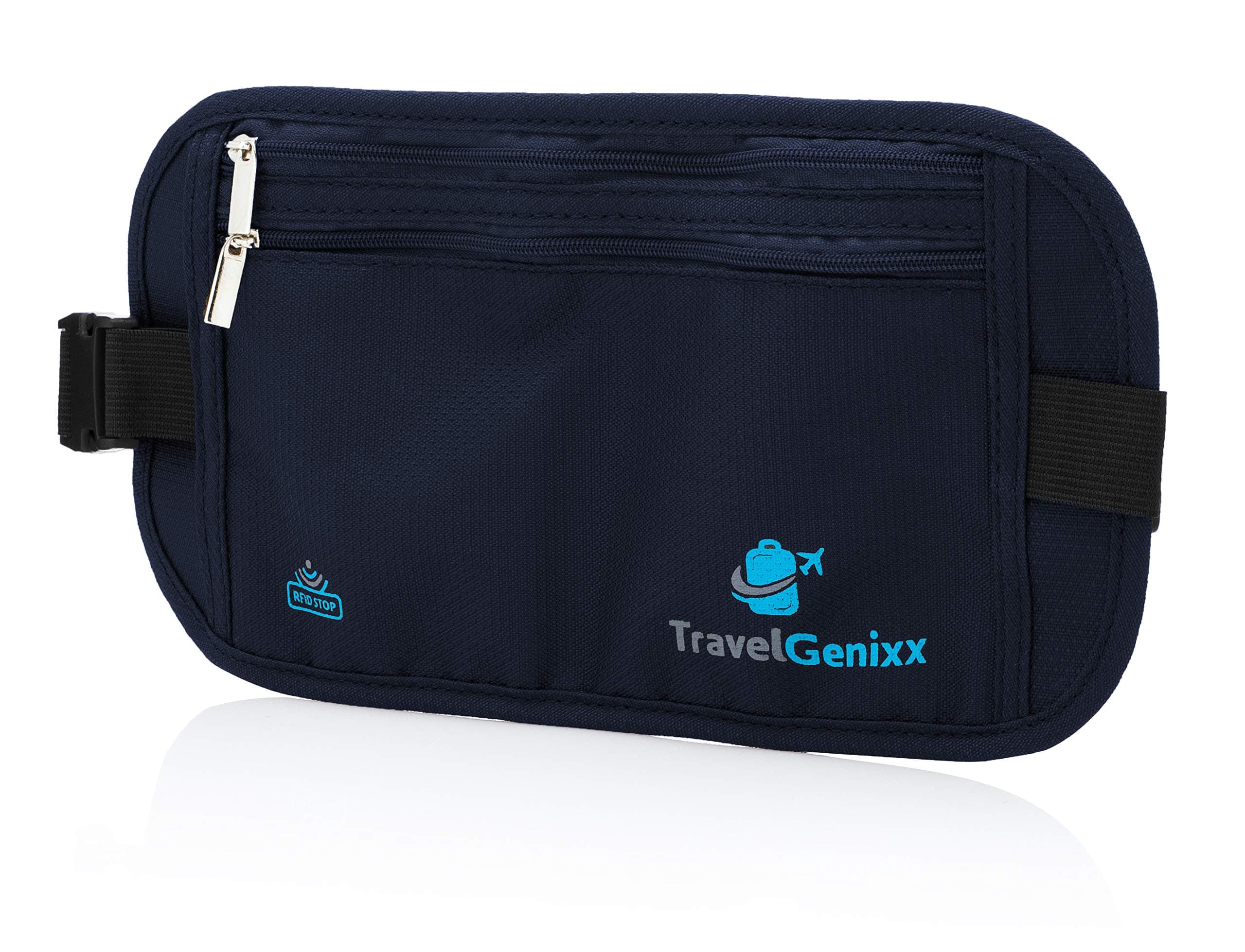 Travel Money Belt and RFID-Blocking Passport Holder | Slim Hidden Waist Pack (Navy BLue)