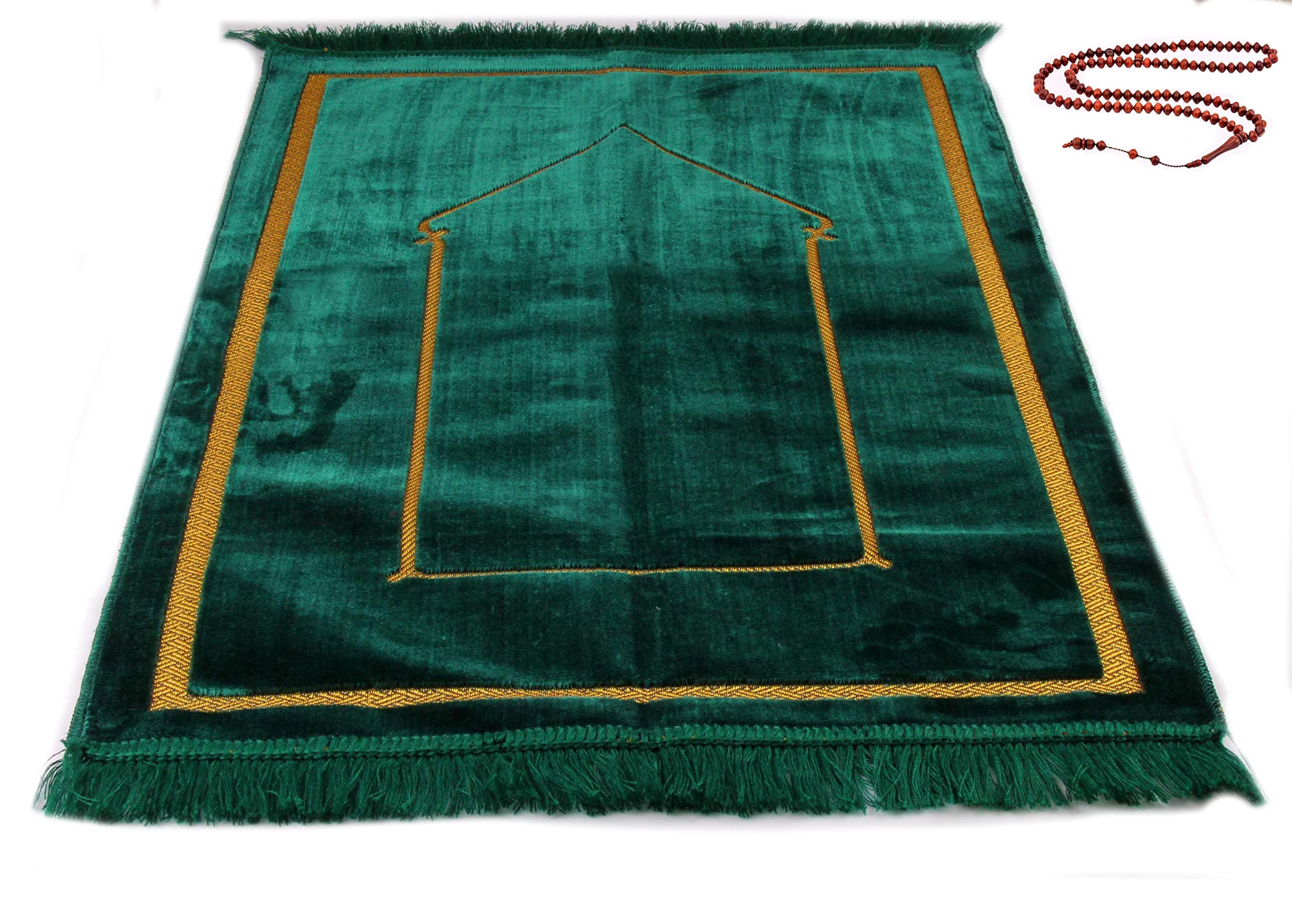 GOLD CASE High End Islamic Muslim Prayer Rug/Goblin Stitched Janamaz Sajjadah/Namaz Seccade Made in Turkey, Green…