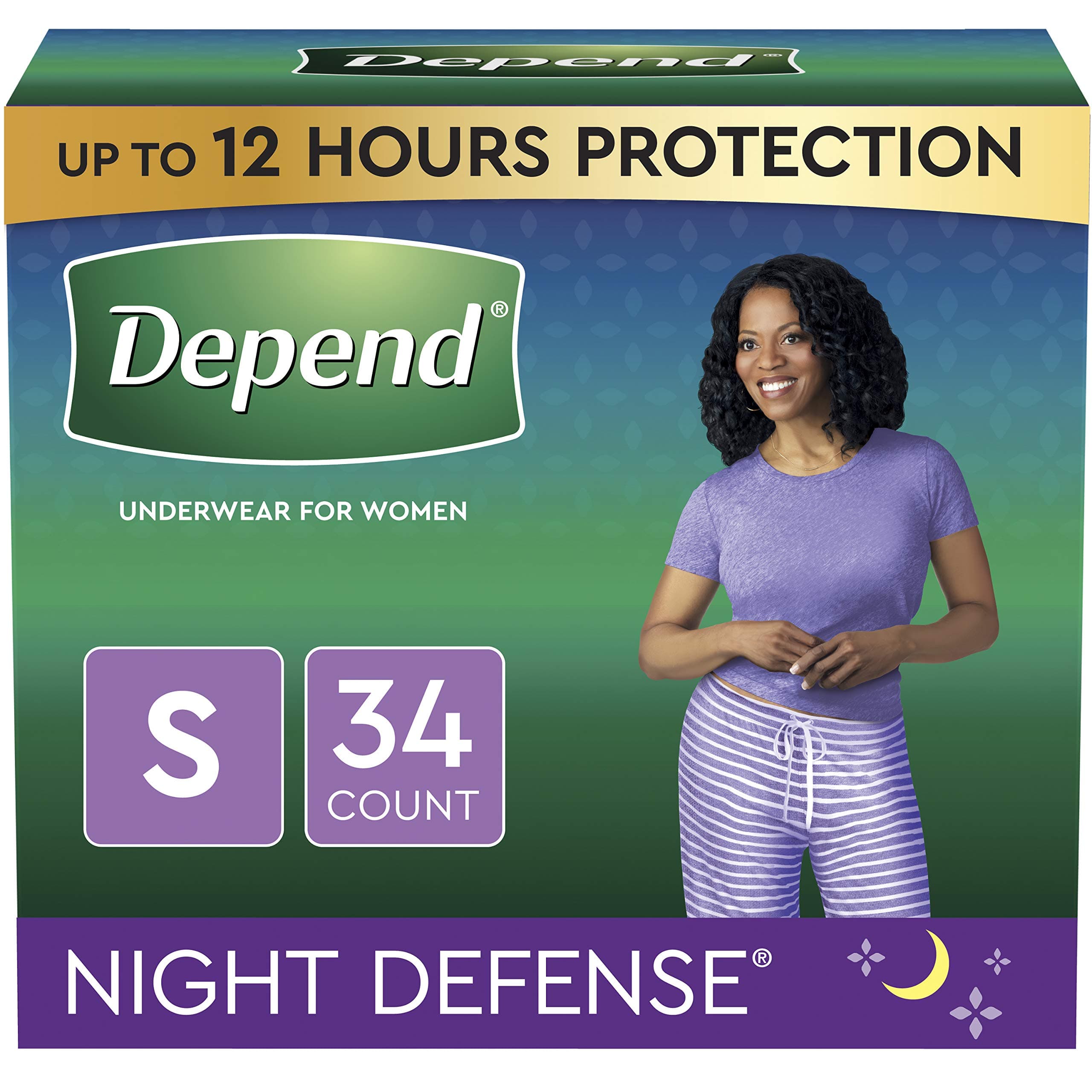 Depend Night Defense Incontinence Overnight Underwear for Women, Small, 34 Count