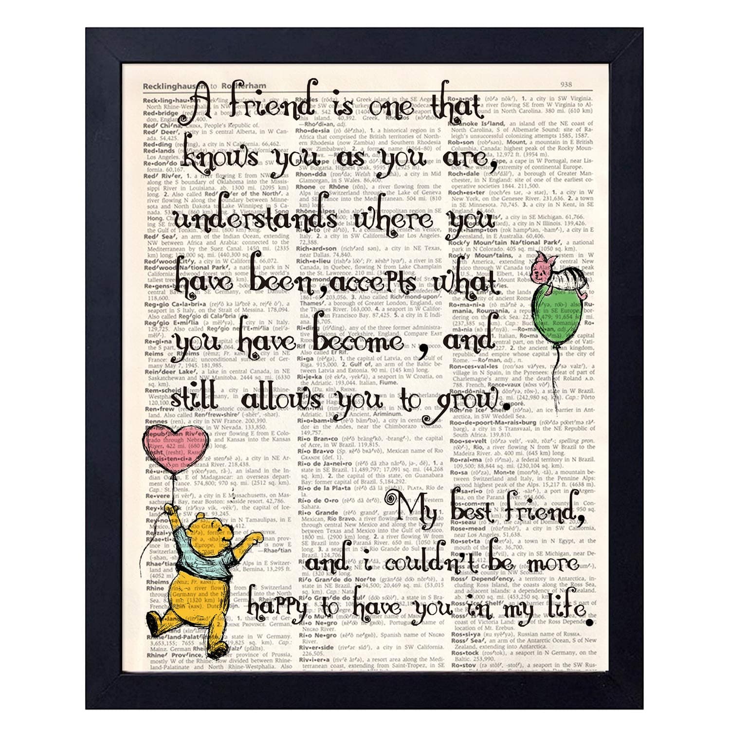 akeke Best Friend Birthday Gift Winnie The Pooh Quote Vintage Book Art Prints, 8x10 Unframed Art Poster, Coworker Gift Maid of Honor Gift Bridesmaid, Great Child/Boy/Girl/Nursery Room Decor (Friend)