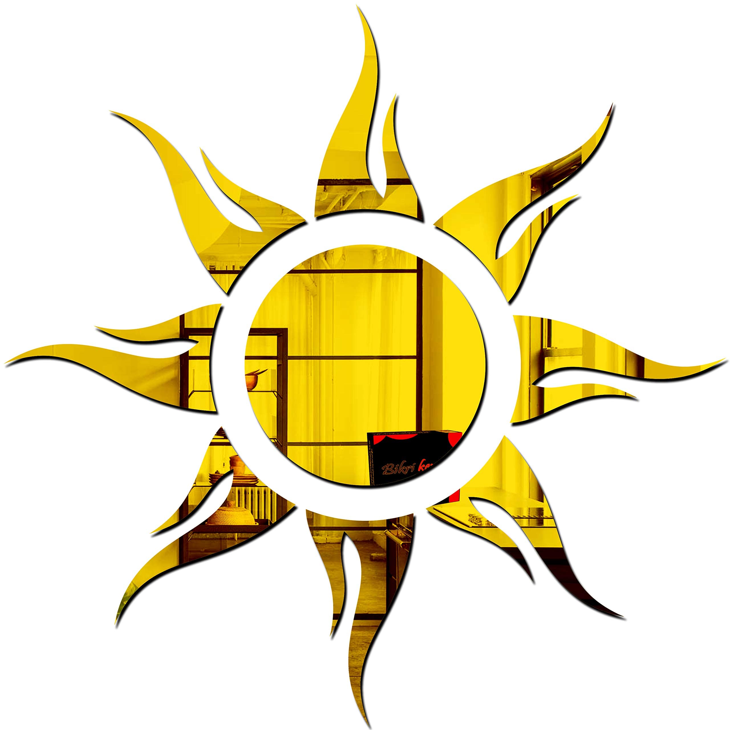 Bikri Kendra - Sun Golden (Model) Mirror Stickers for Wall, Acrylic Mirror Wall Decor Sticker, Acrylic Stickers, Self Adhesive Sticker Wall Stickers for Hall Room, Bedroom. (Golden Model3)