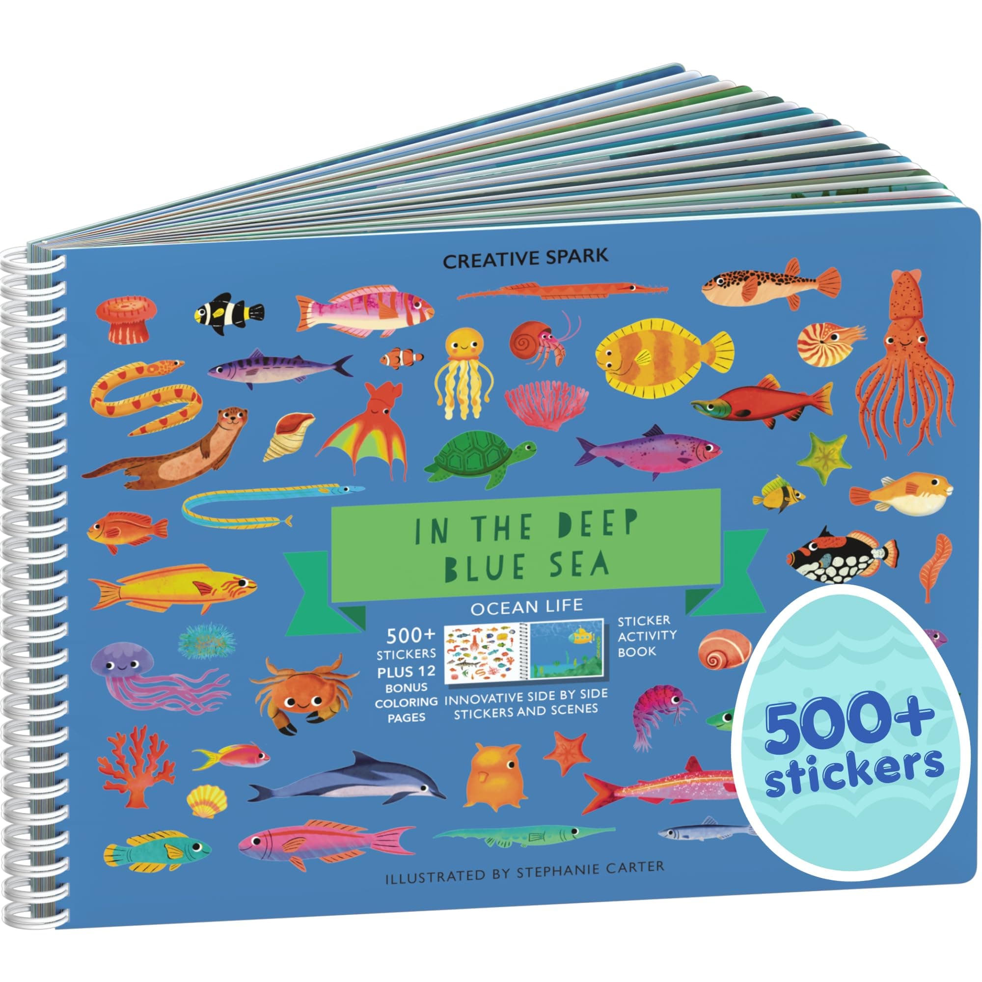 Ocean 500+ Kids Sticker Book by Cupkin Toddler Airplane Travel Activity Coloring and Sticker Book, Easter Basket Stuffer, 12 Coloring Pages 12 Scenes for Children's of 2-8 Years