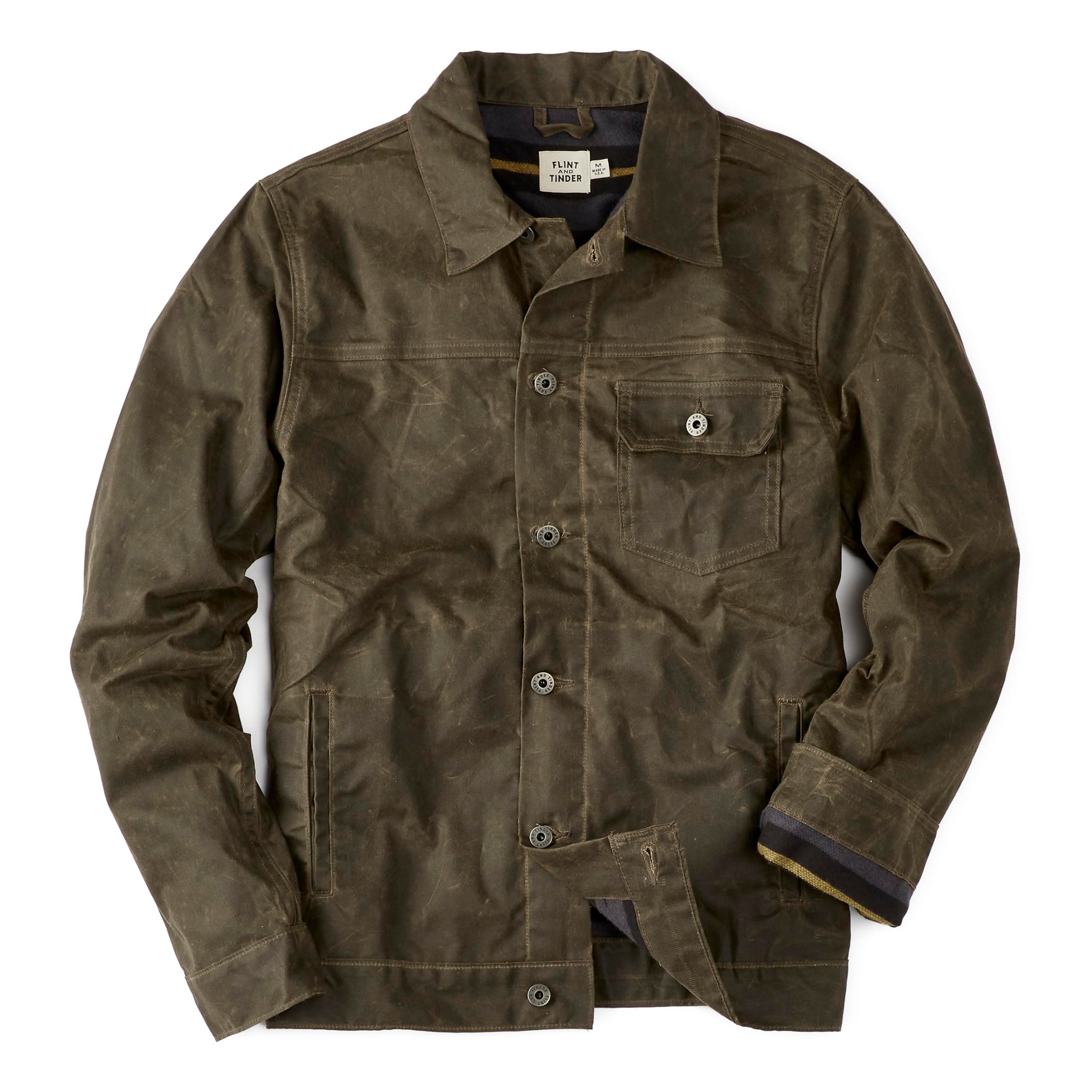 Flint and Tinder Men's Flannel-Lined Waxed Trucker Jacket, Water & Weather Resistant Mens Jacket
