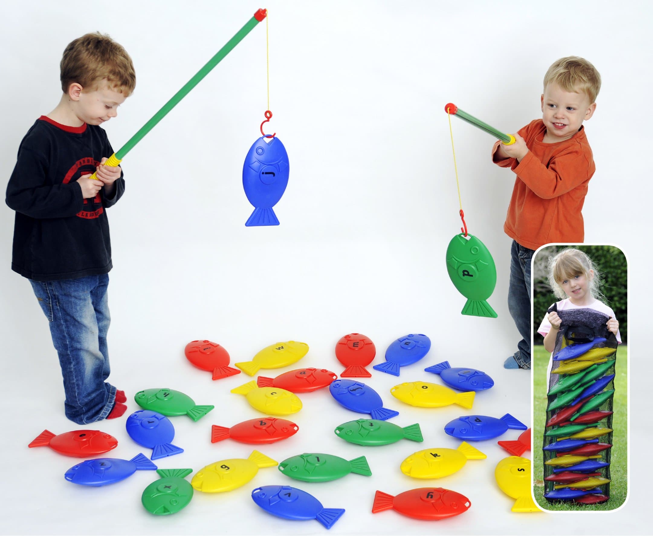 Kids Giant Polydron Fishing A - Z Alphabet Game with 26 Brightly Colored Lettered Fish & 2 Plastic Fishing Rods - 2+ Years