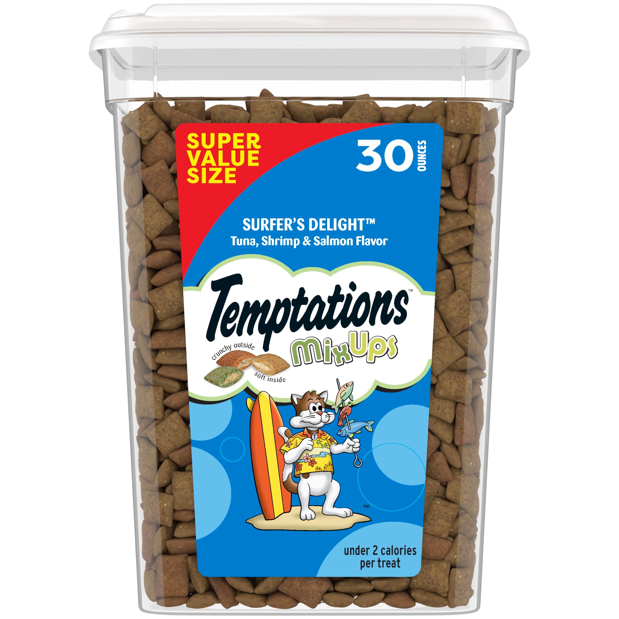 MixUps Crunchy and Soft Cat Treats, Surfer's Delight Flavor, 30 oz. Tub