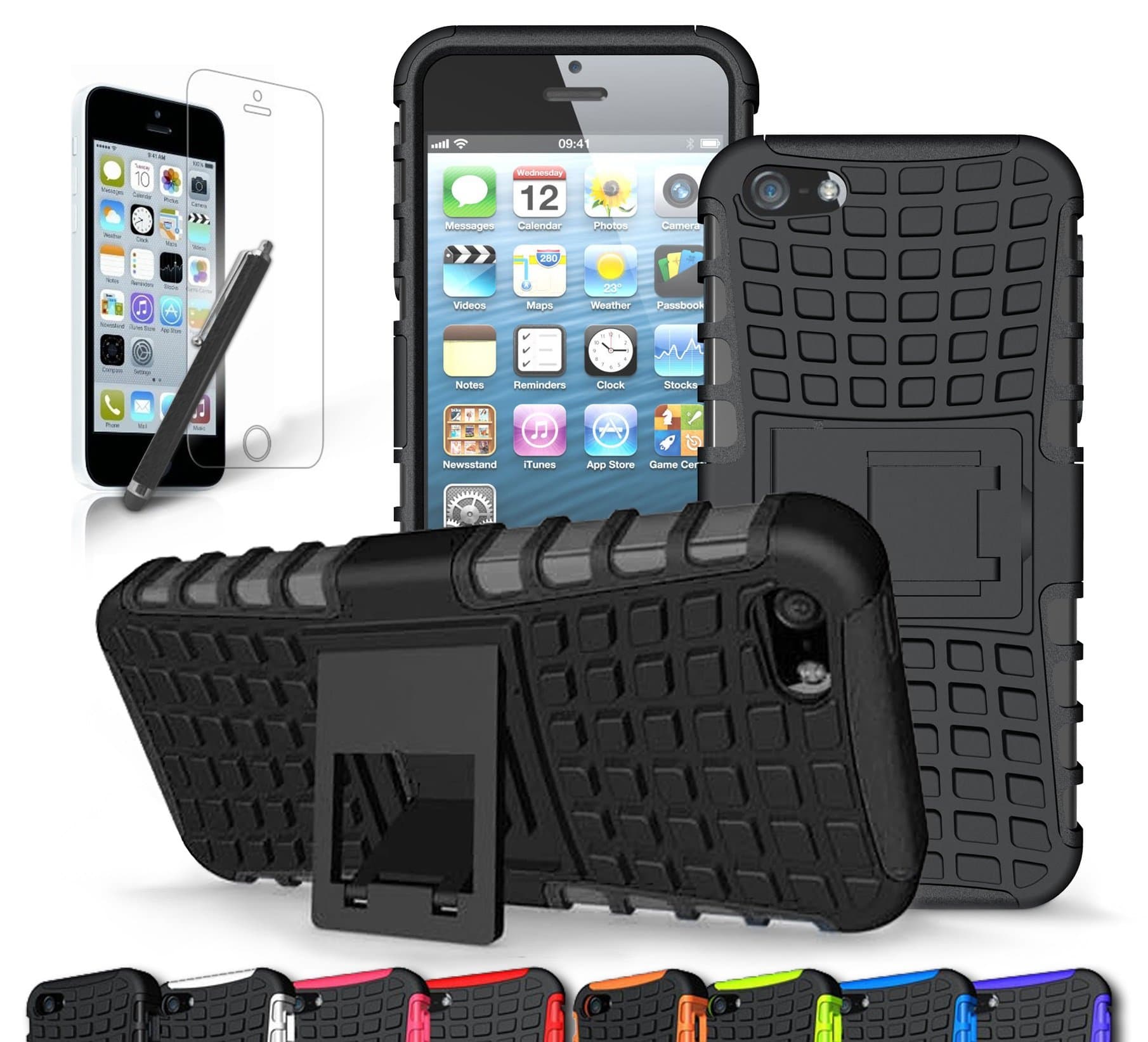 CINEYO(TM) Apple iPhone SE Case / iPhone 5/5S Case heavy Duty Rugged Dual Layer Case with kickstand (Apple iPhone SE Case / Iphone 5/5S Black) (Black)