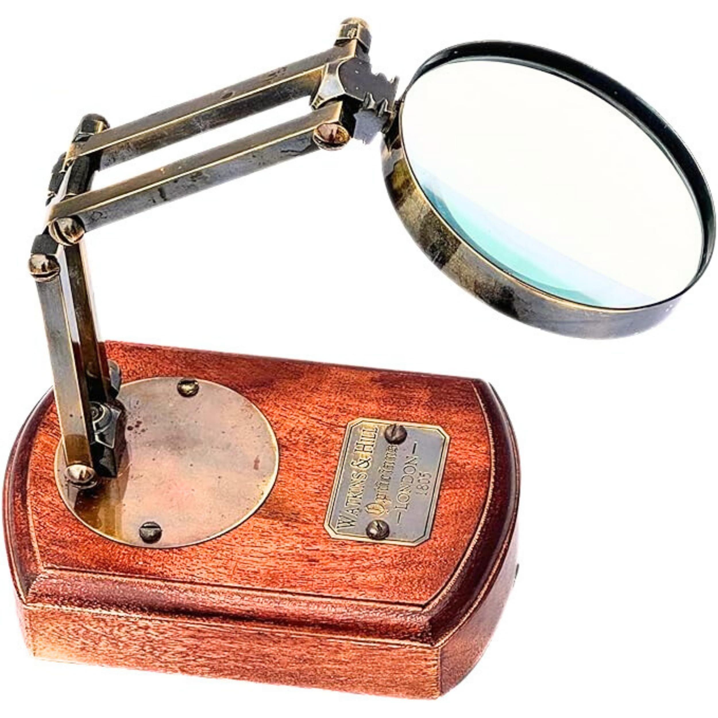 Antique Brass Magnifying Glass – Watkins & Hills 1805 Replica | Vintage Nautical Optician Lens for Desk Decor Office Table Collectible Maritime Gift